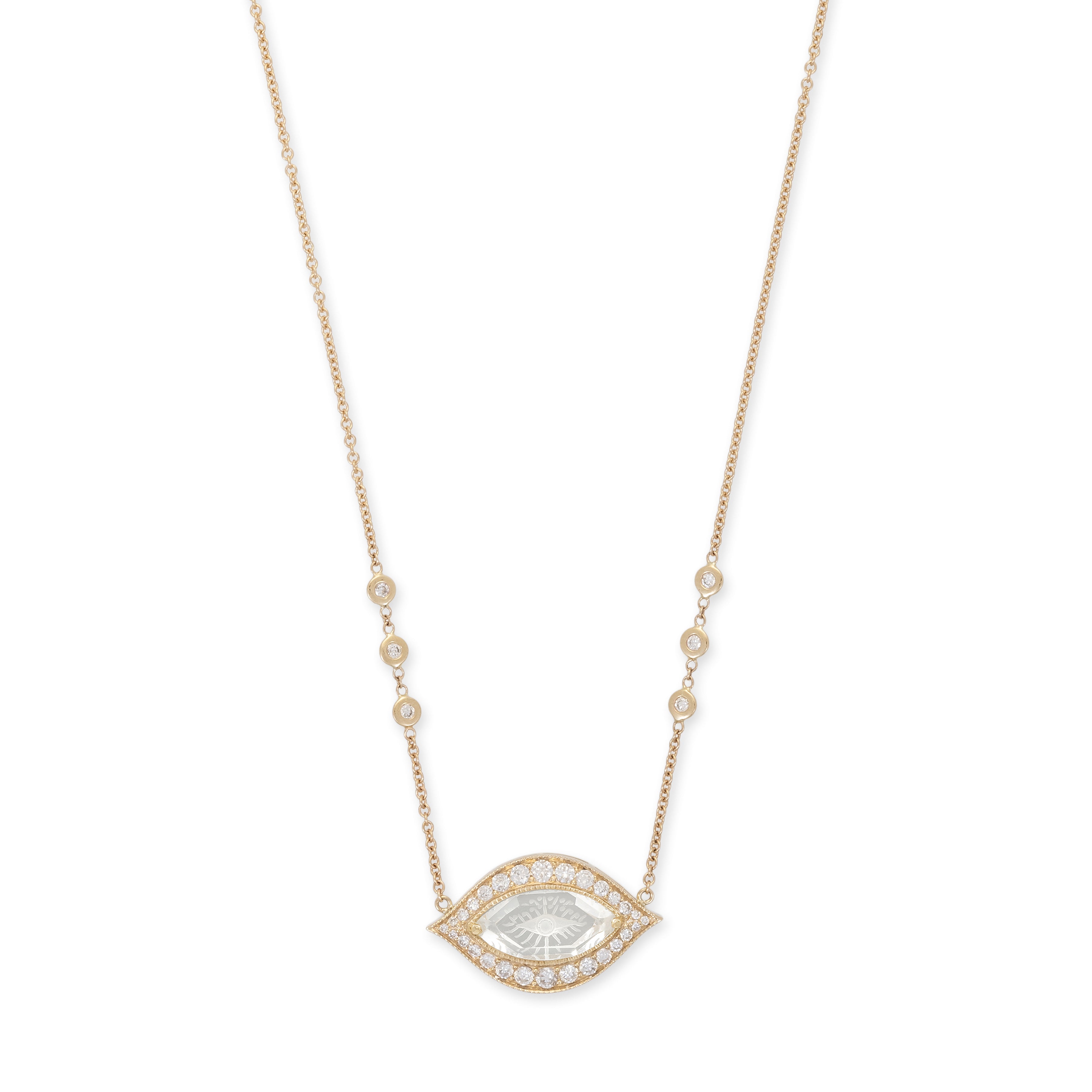 Pavé Carved Eye Burst Clear Quartz Marquise Necklace