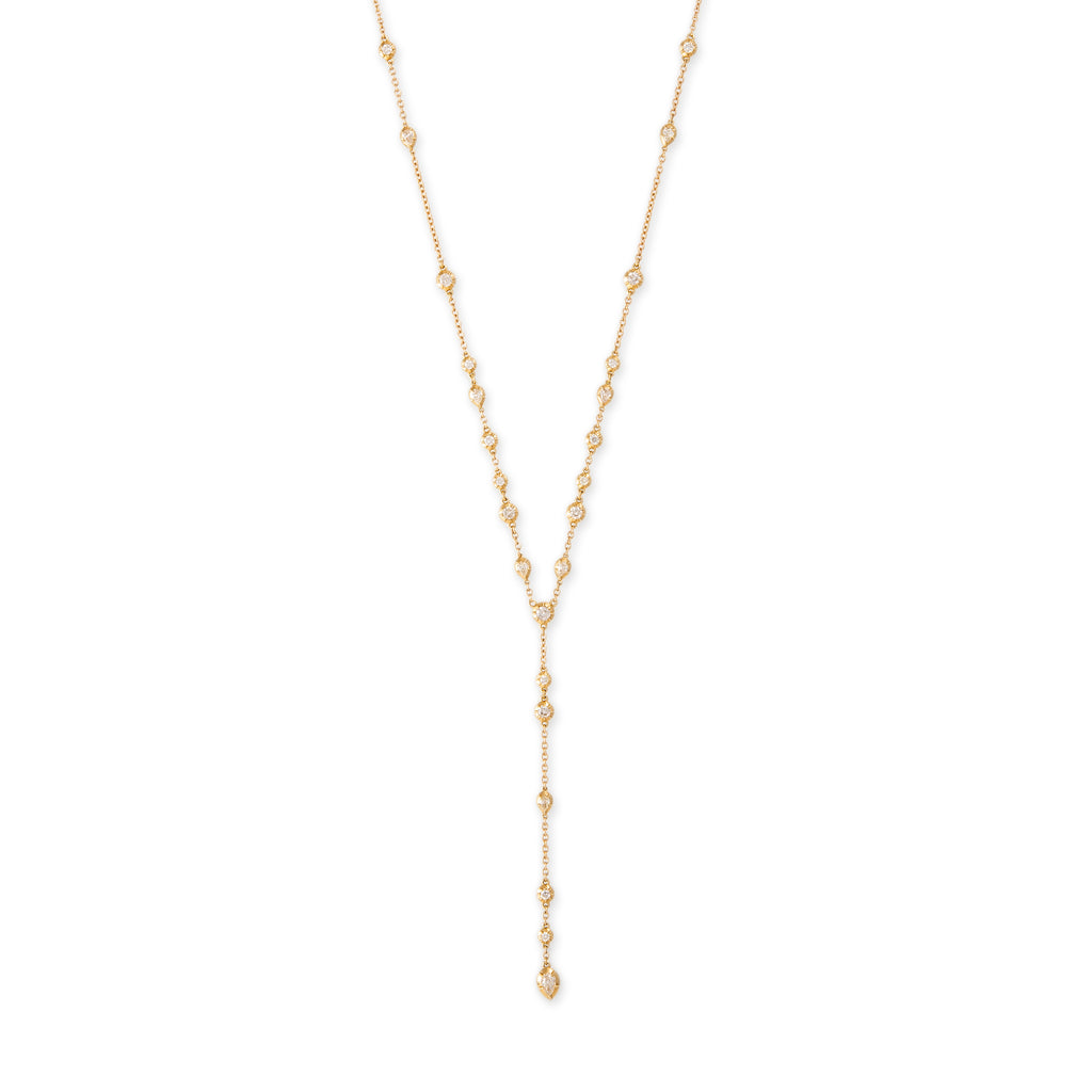 Sophia Round + Teardrop Diamond Y Necklace