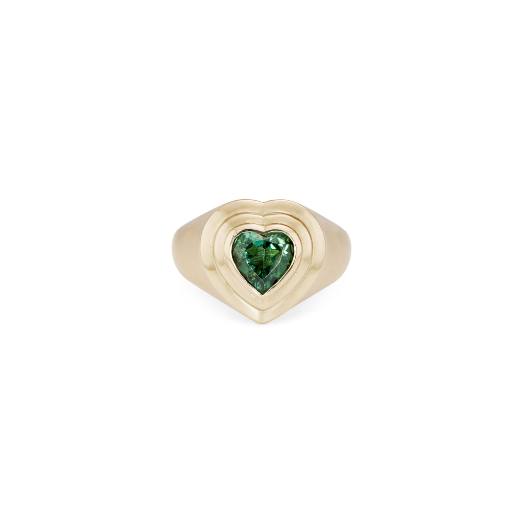 Green Tourmaline Heart Deco Ring