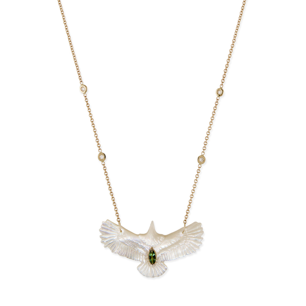 Gemstone Marquise Pearl Thunderbird Diamond Necklace