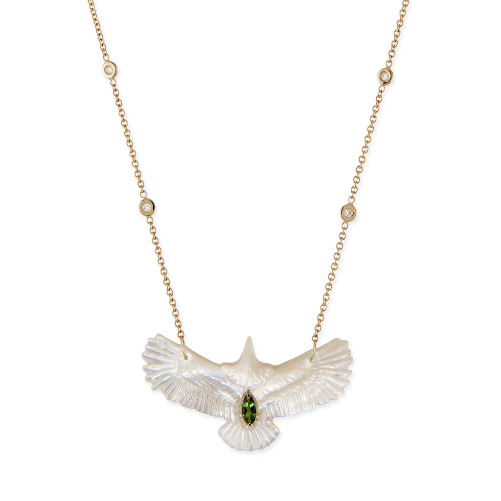 Gemstone Marquise Pearl Thunderbird Diamond Necklace