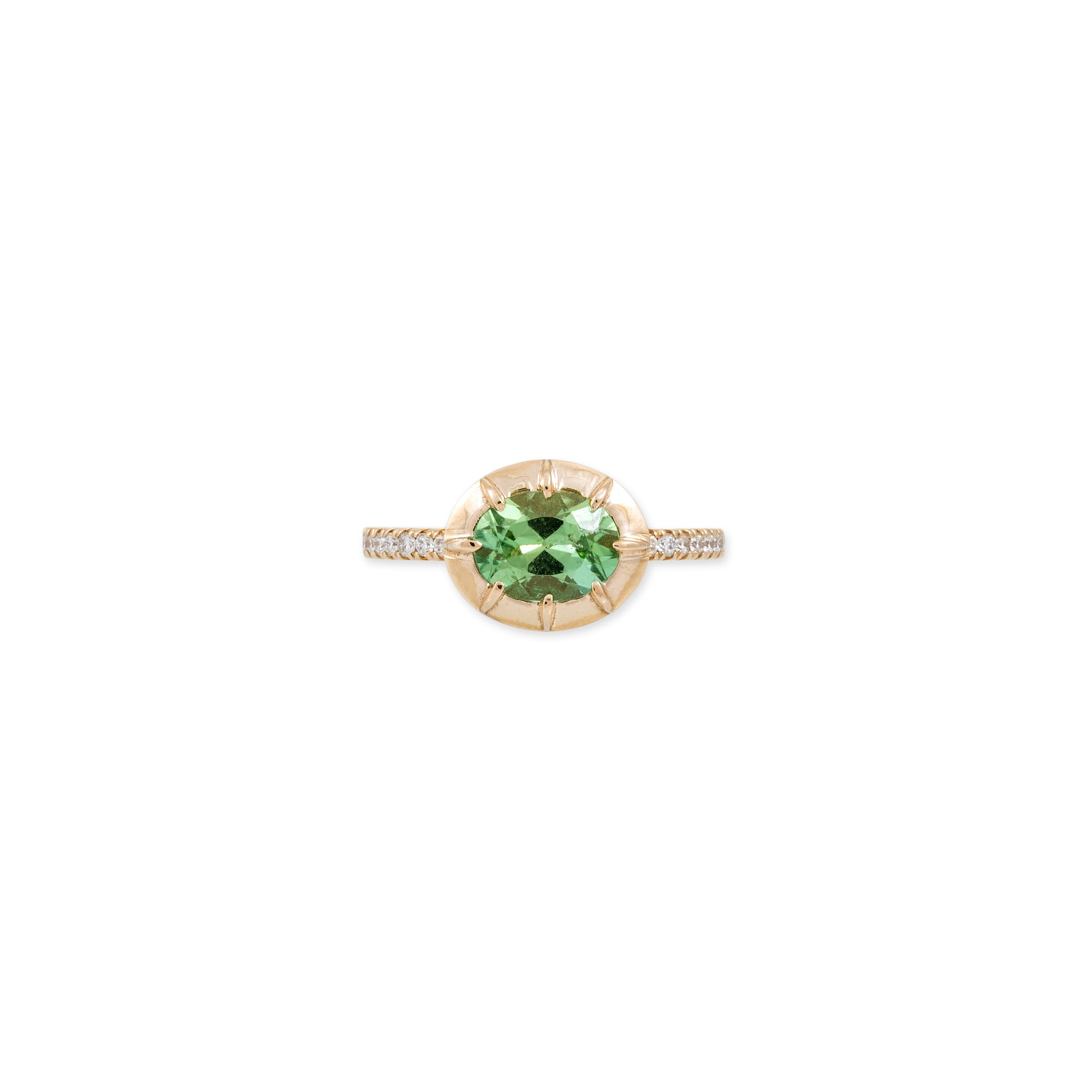 Light Green Tourmaline Oval Sophia Bezel Pave Ring