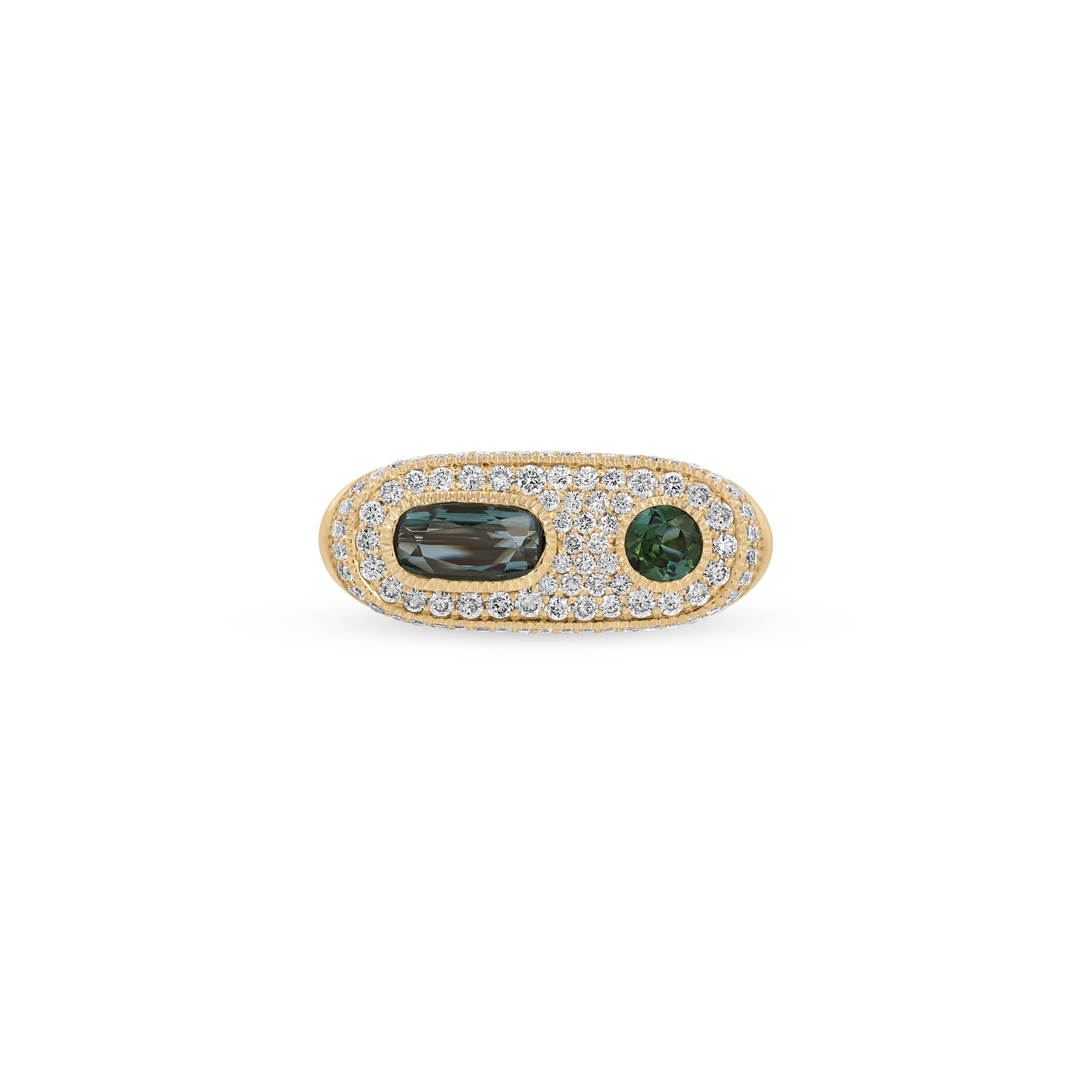 Green Tourmaline Oval + Round Pavé Diamond Ring