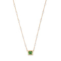 Rectangle Green Tourmaline Vintage Bezel Pearl Chain Necklace
