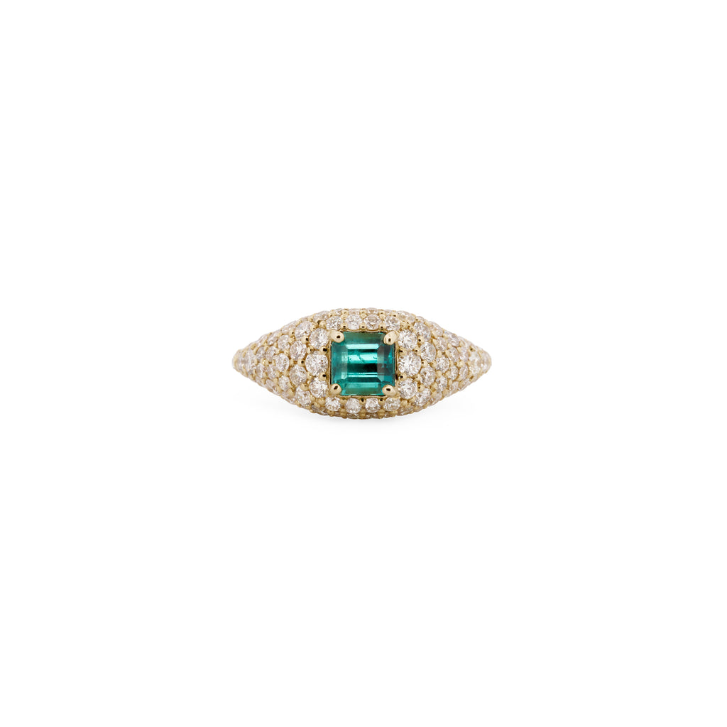 Pave Green Tourmaline Square Center Ring