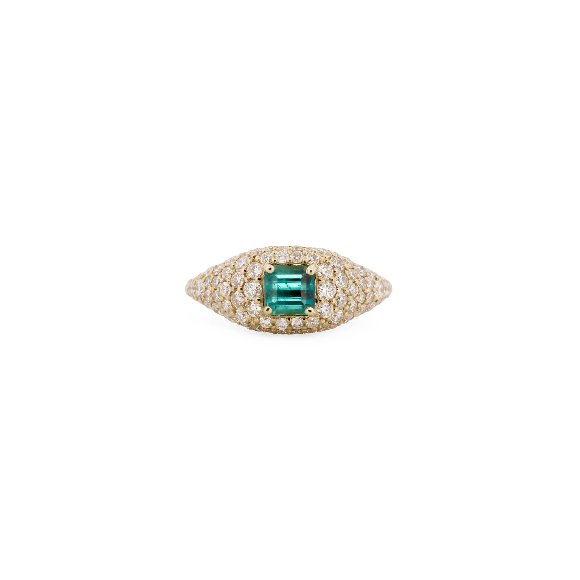 Pave Green Tourmaline Square Center Ring