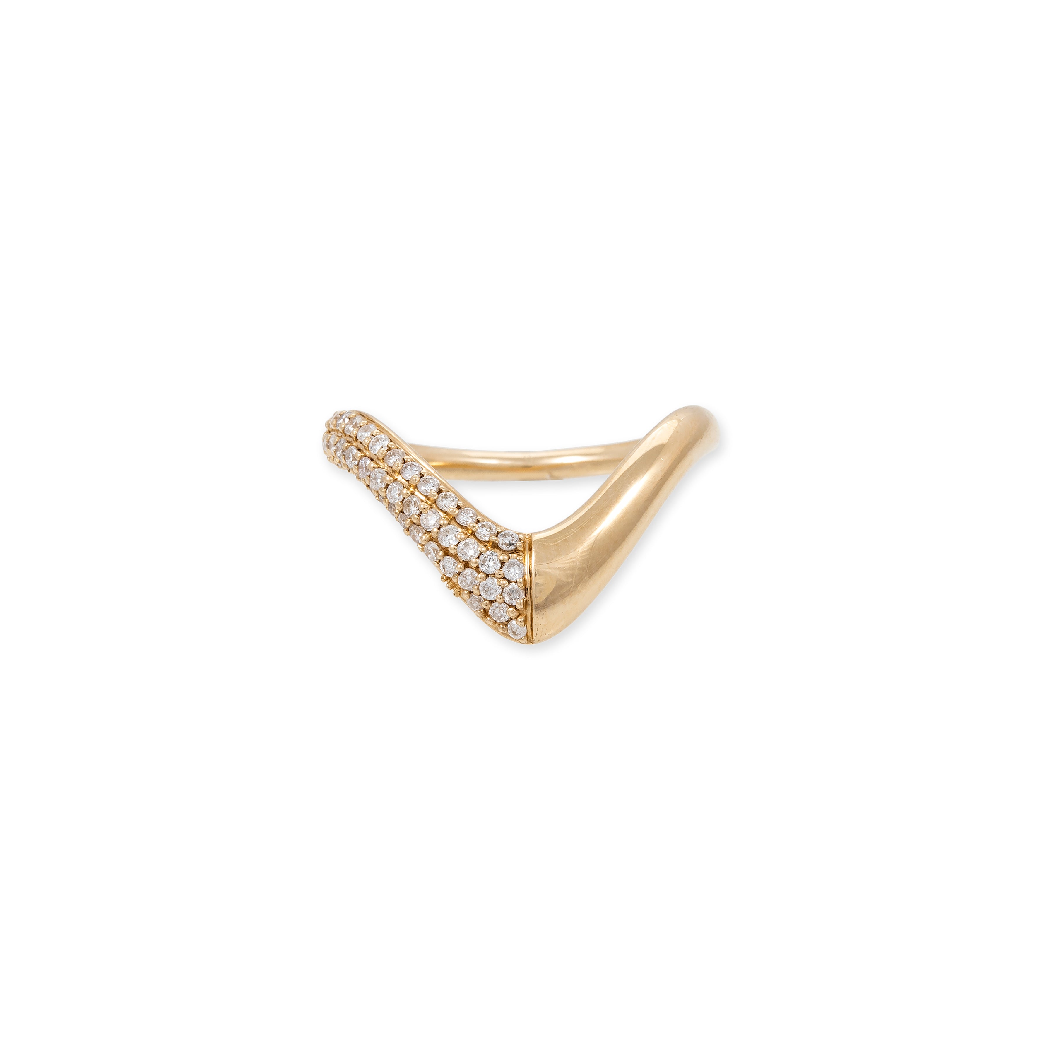 Large Half Pave V Wave Ring