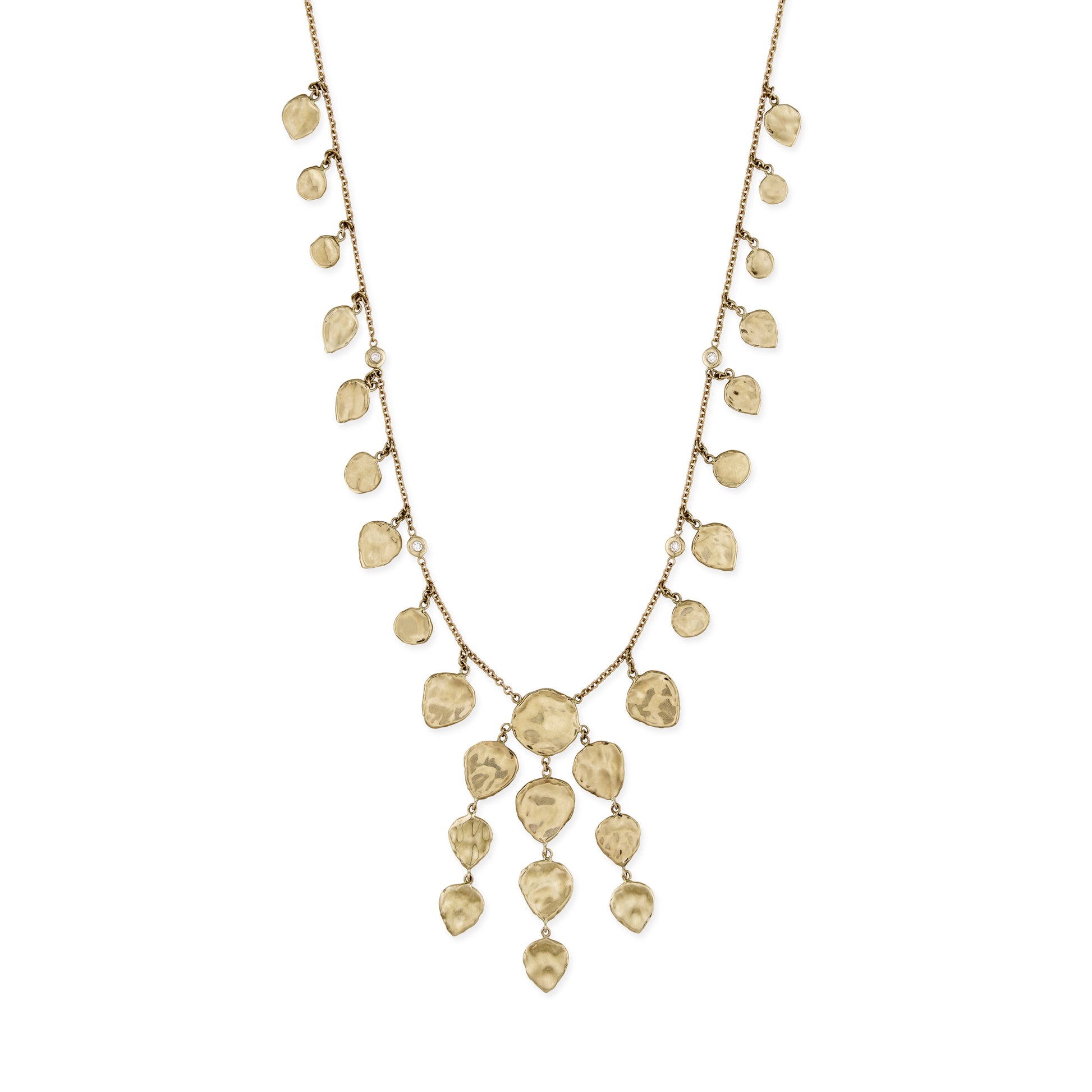 Hammered Teardrop + Round Diamond Shaker Bolo Necklace
