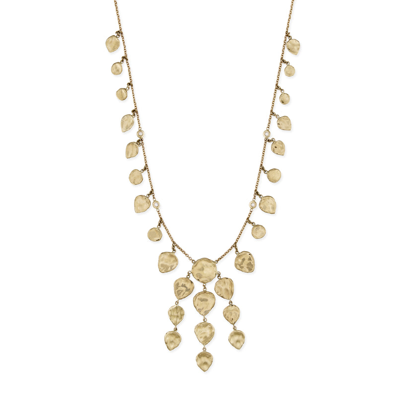 Hammered Teardrop + Round Diamond Shaker Bolo Necklace
