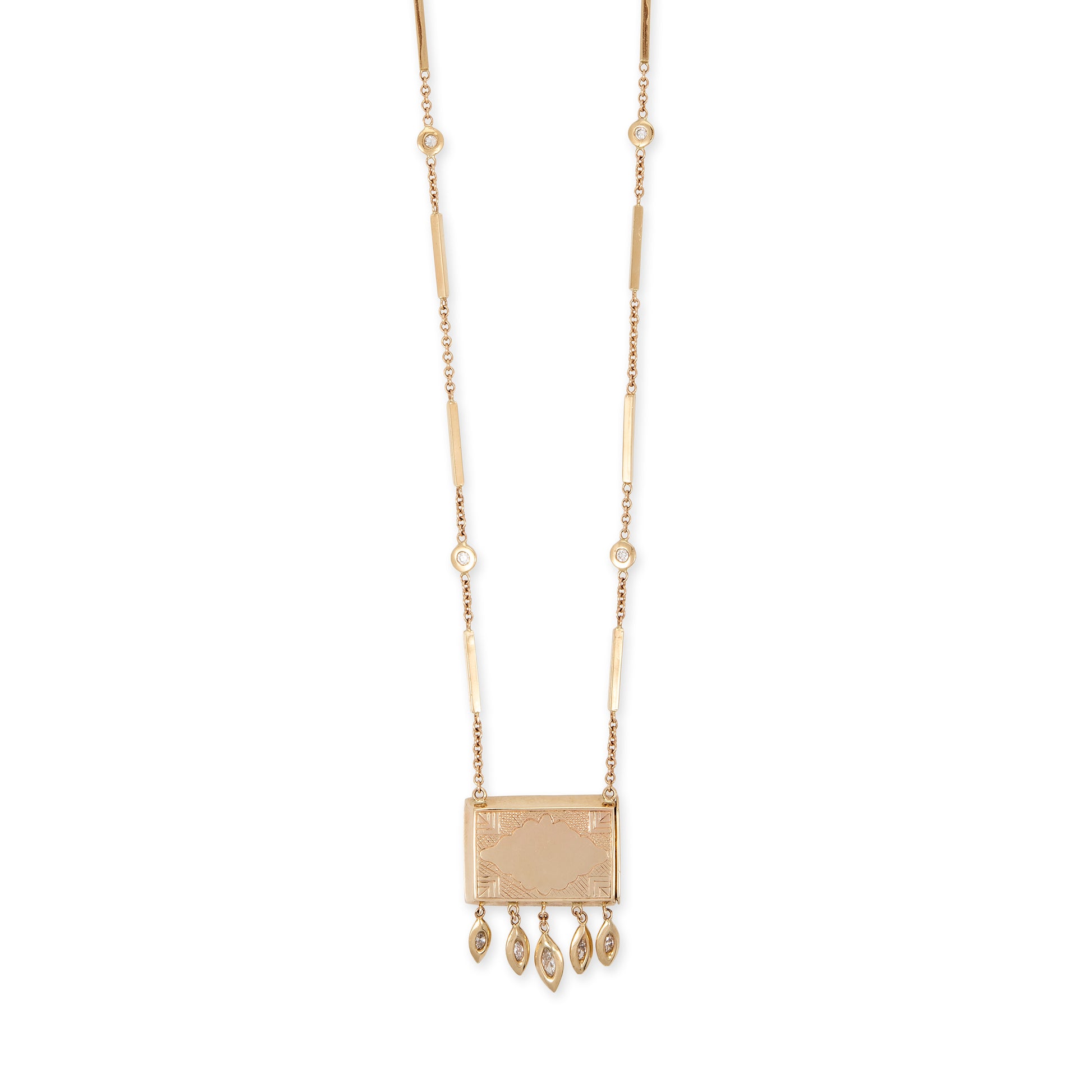 Horizontal Prayer Box + 5 Graduated Marquise Diamond Shaker Necklace