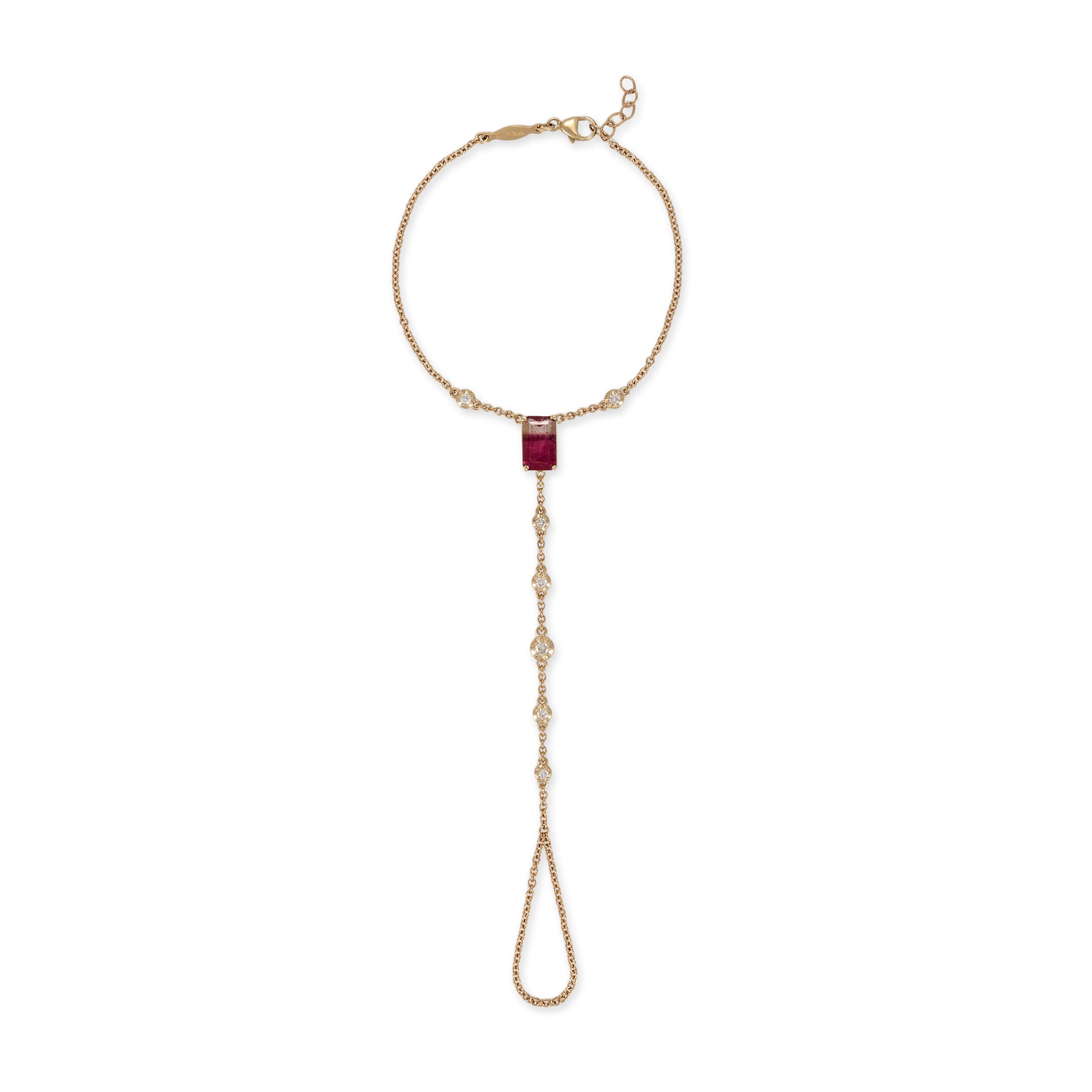 Pink Tourmaline Baguette + Sophia Diamond Finger Bracelet