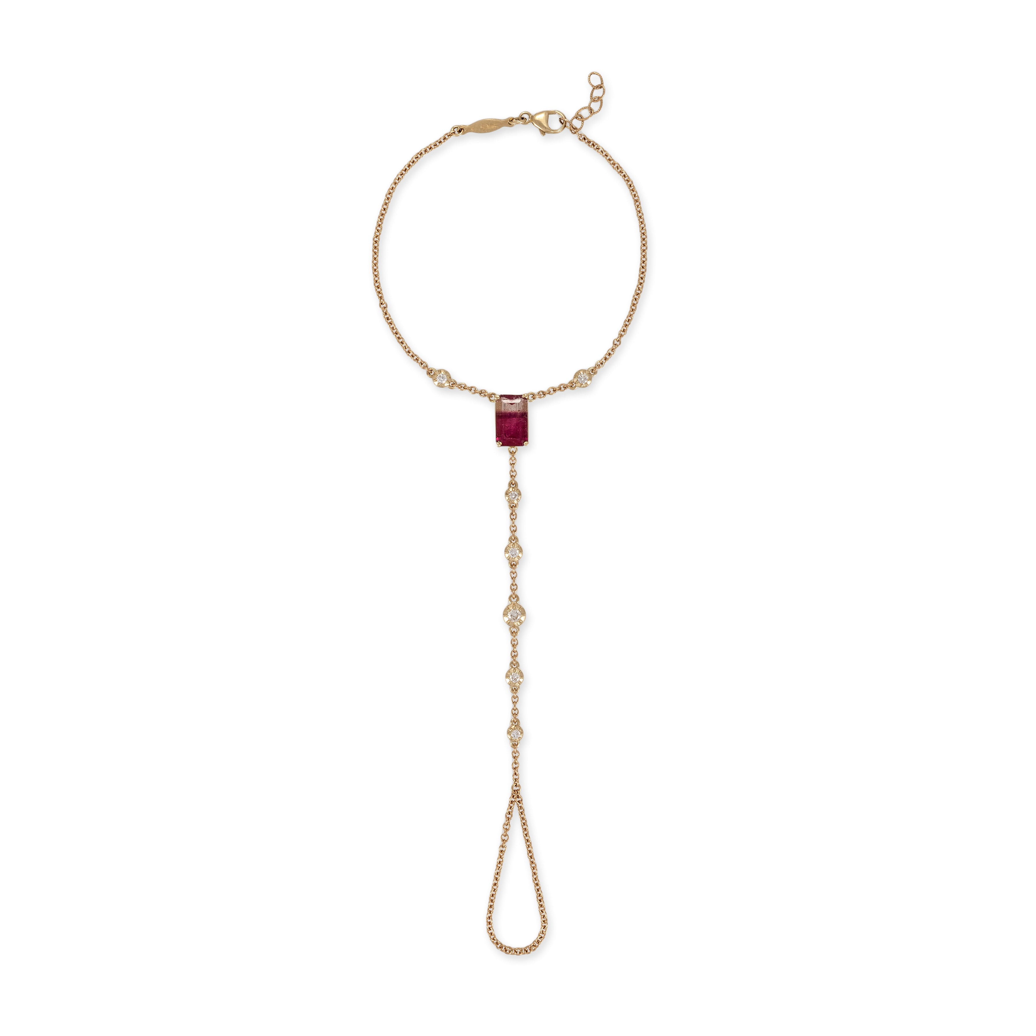 Pink Tourmaline Baguette + Sophia Diamond Finger Bracelet