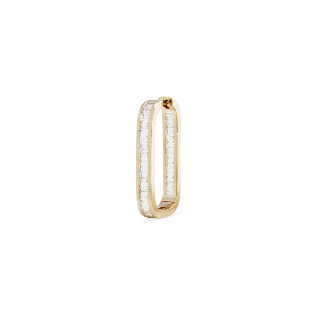 Large Rectangle Baguette Diamond Inside Out Mini Hoop