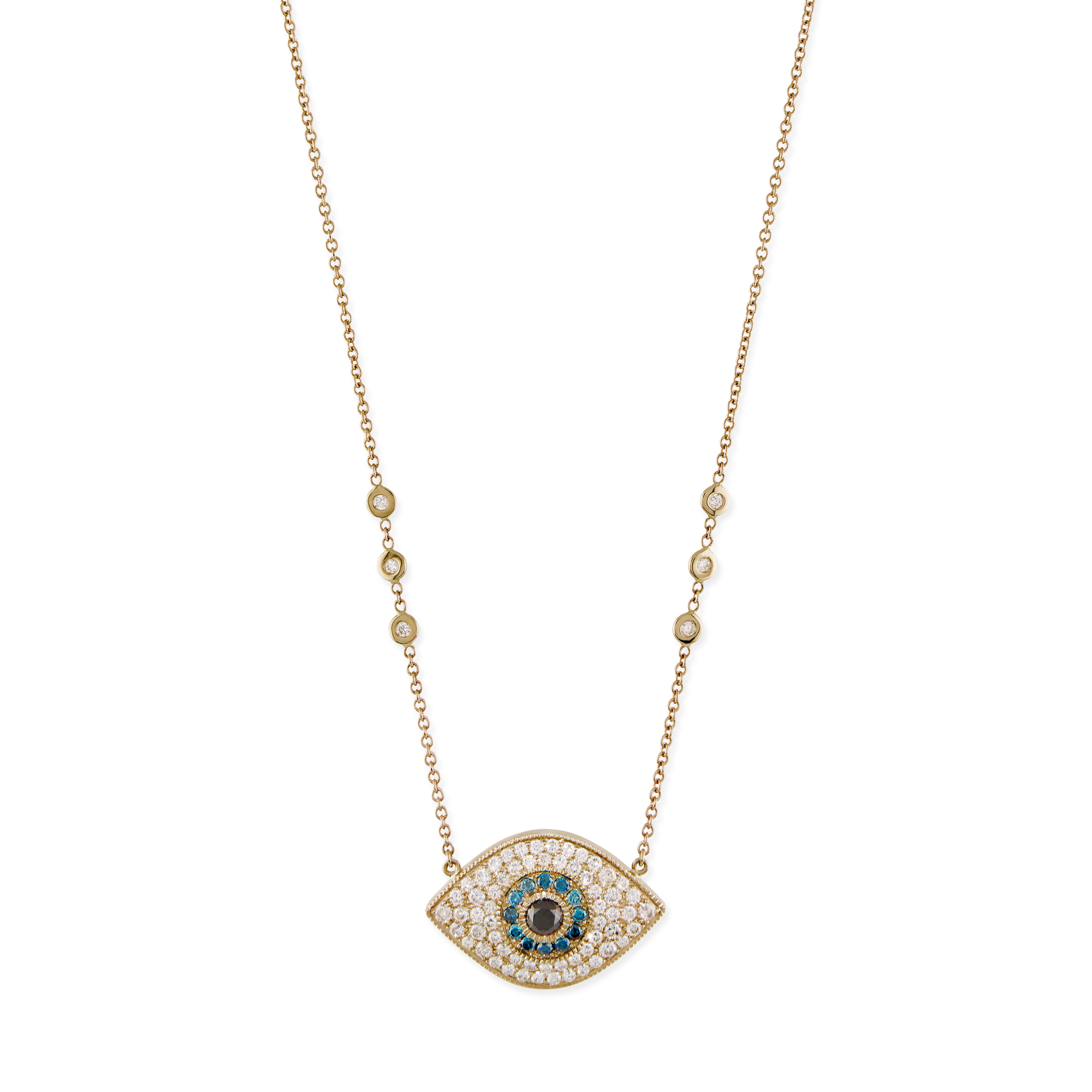 Large Black, Blue and White Pave Diamond Eye Necklace