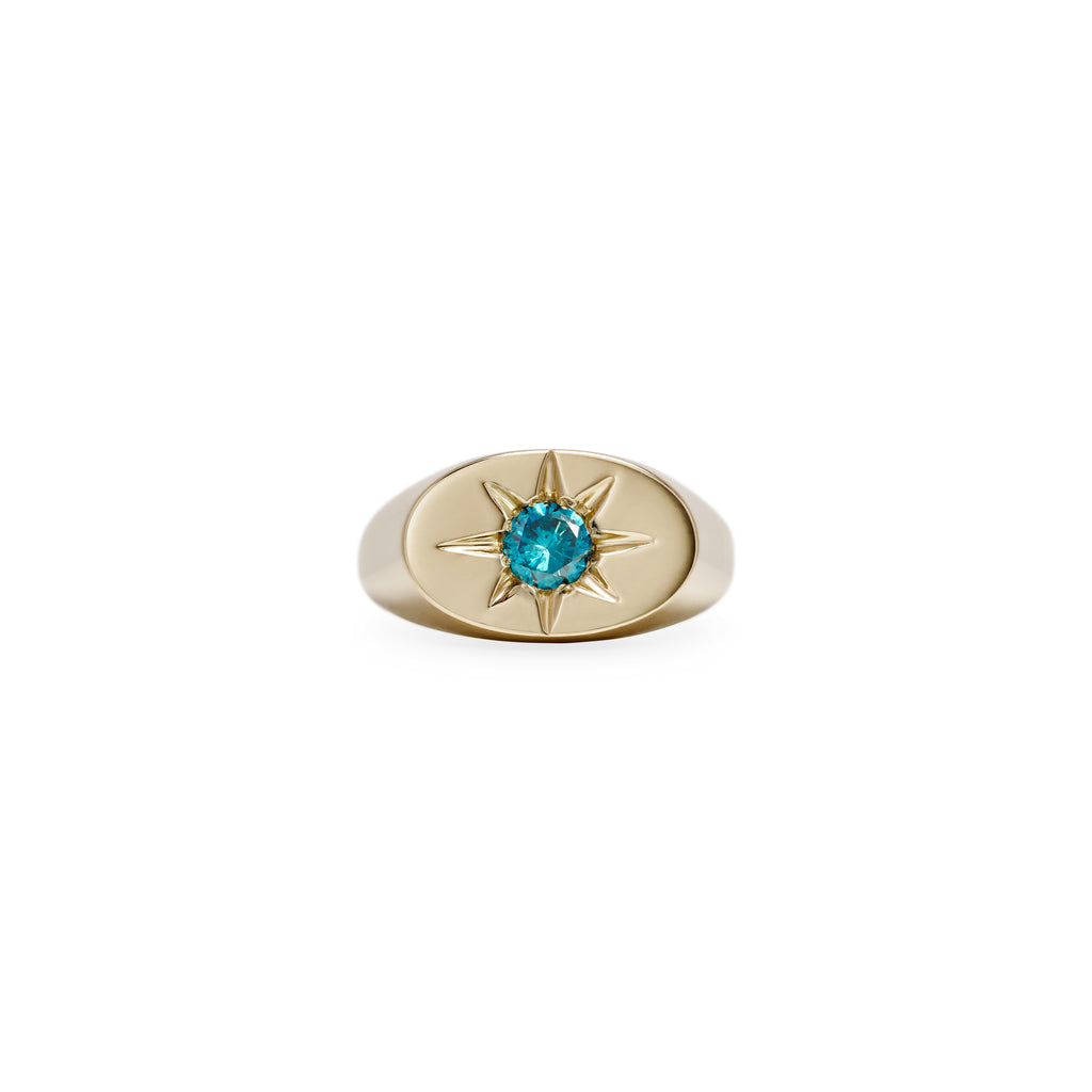 Blue Diamond Starburst Oval Signet Ring