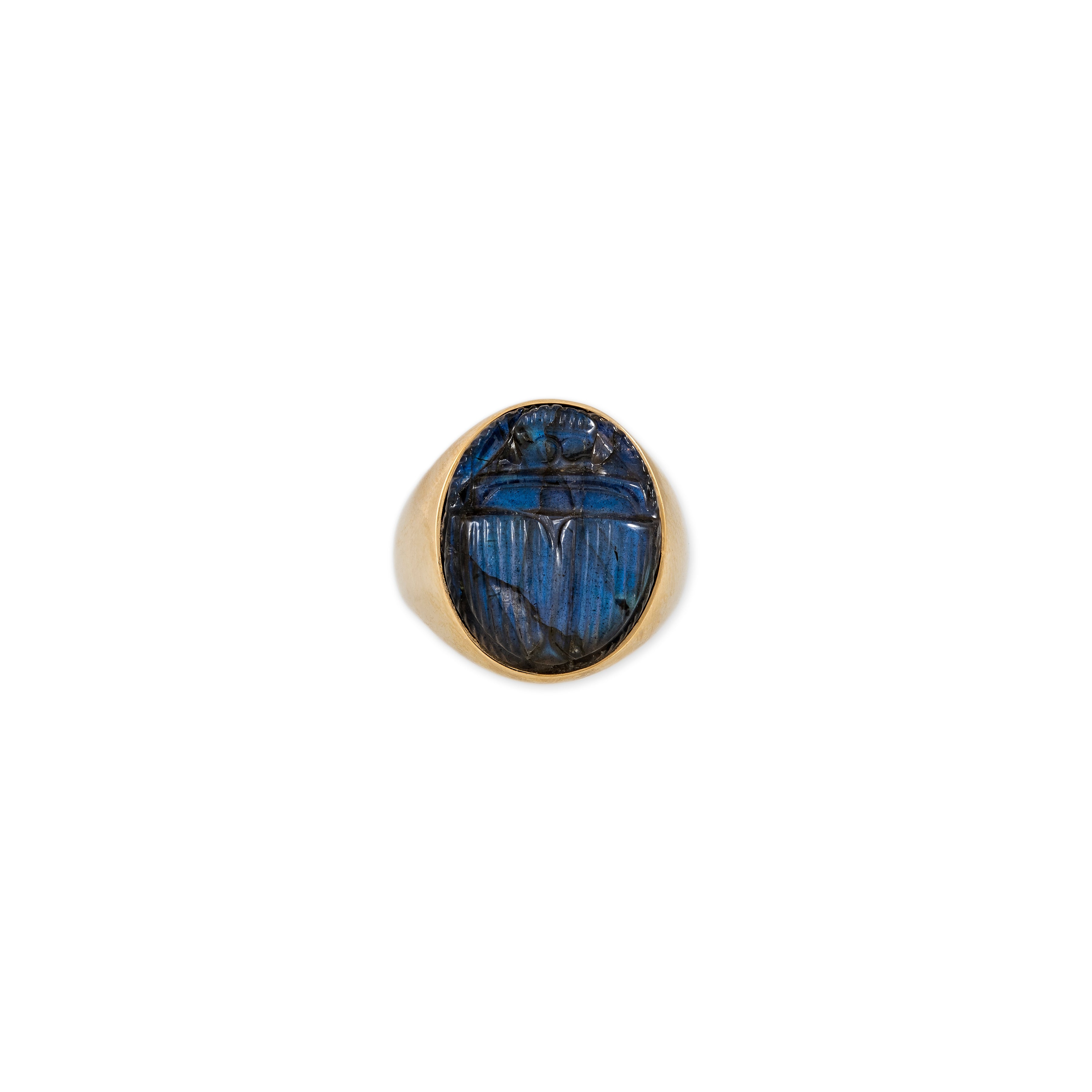 CARVED LABRADORITE SCARAB SIGNET RING