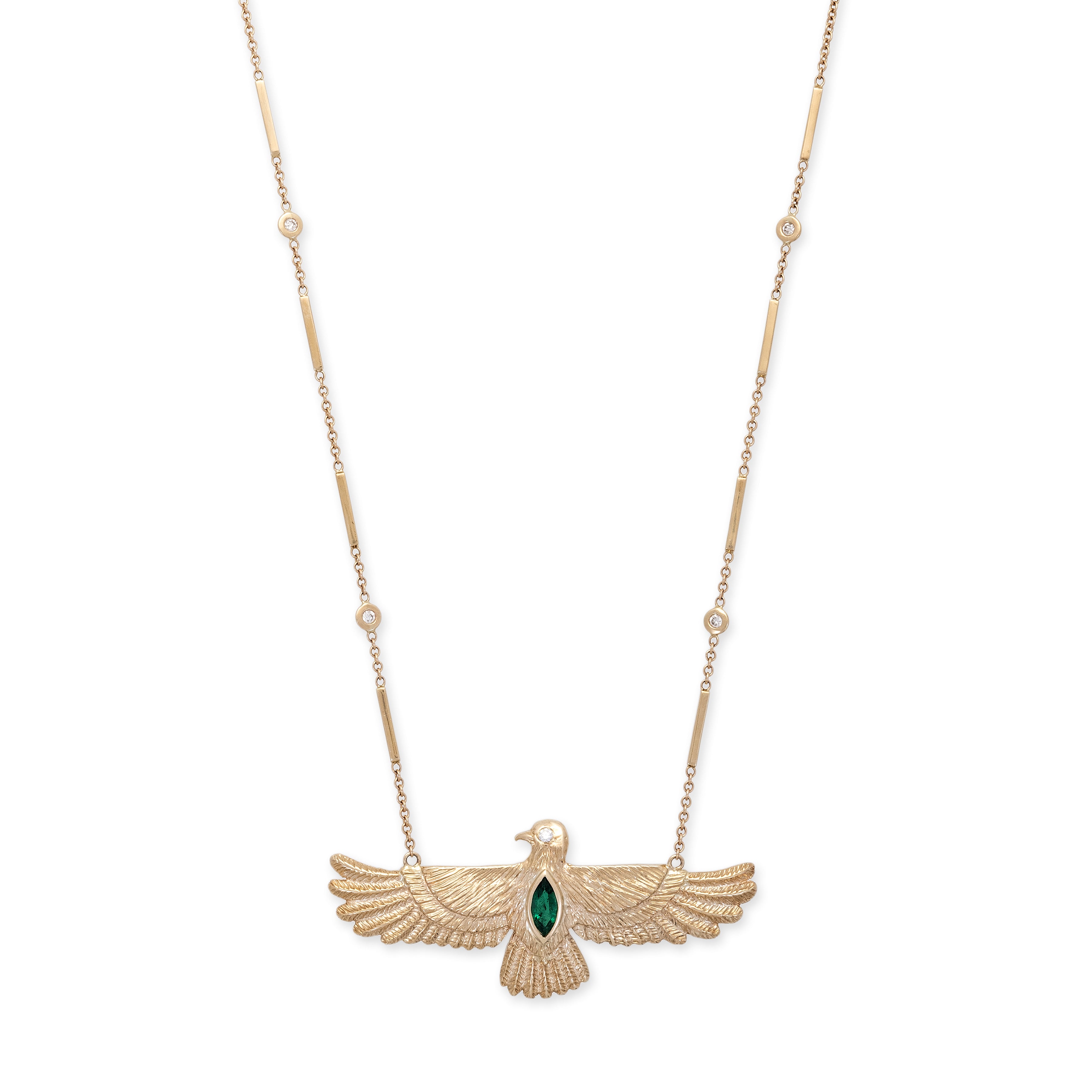 LARGE MARQUISE EMERALD THUNDERBIRD SMOOTH BAR NECKLACE