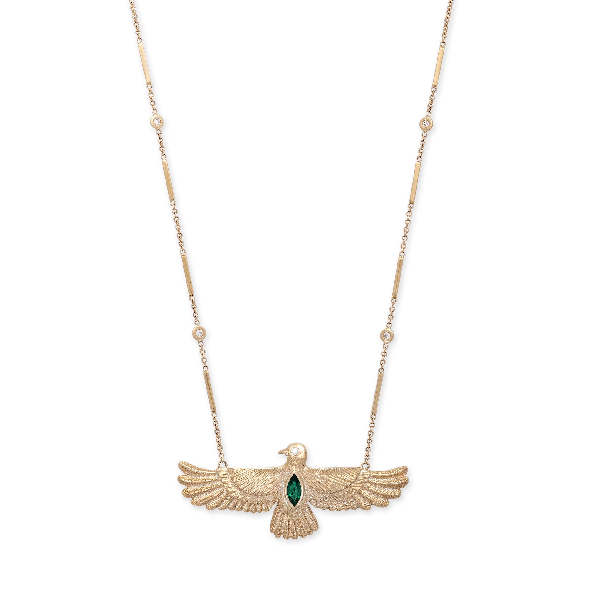 Large Marquise Emerald Thunderbird Smooth Bar Necklace