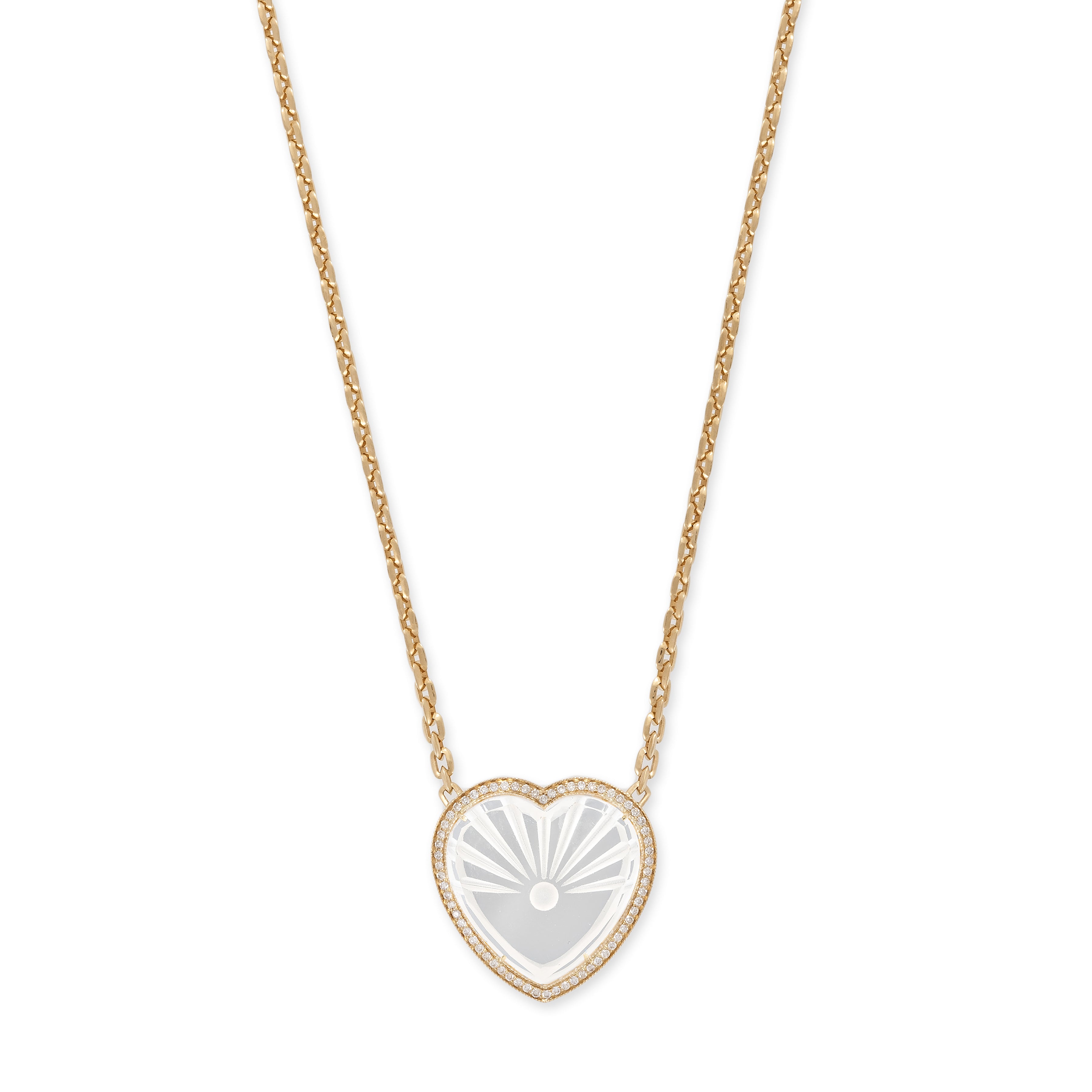 Large Pavé Carved Sunshine Clear Quartz Heart Moe Chain Necklace
