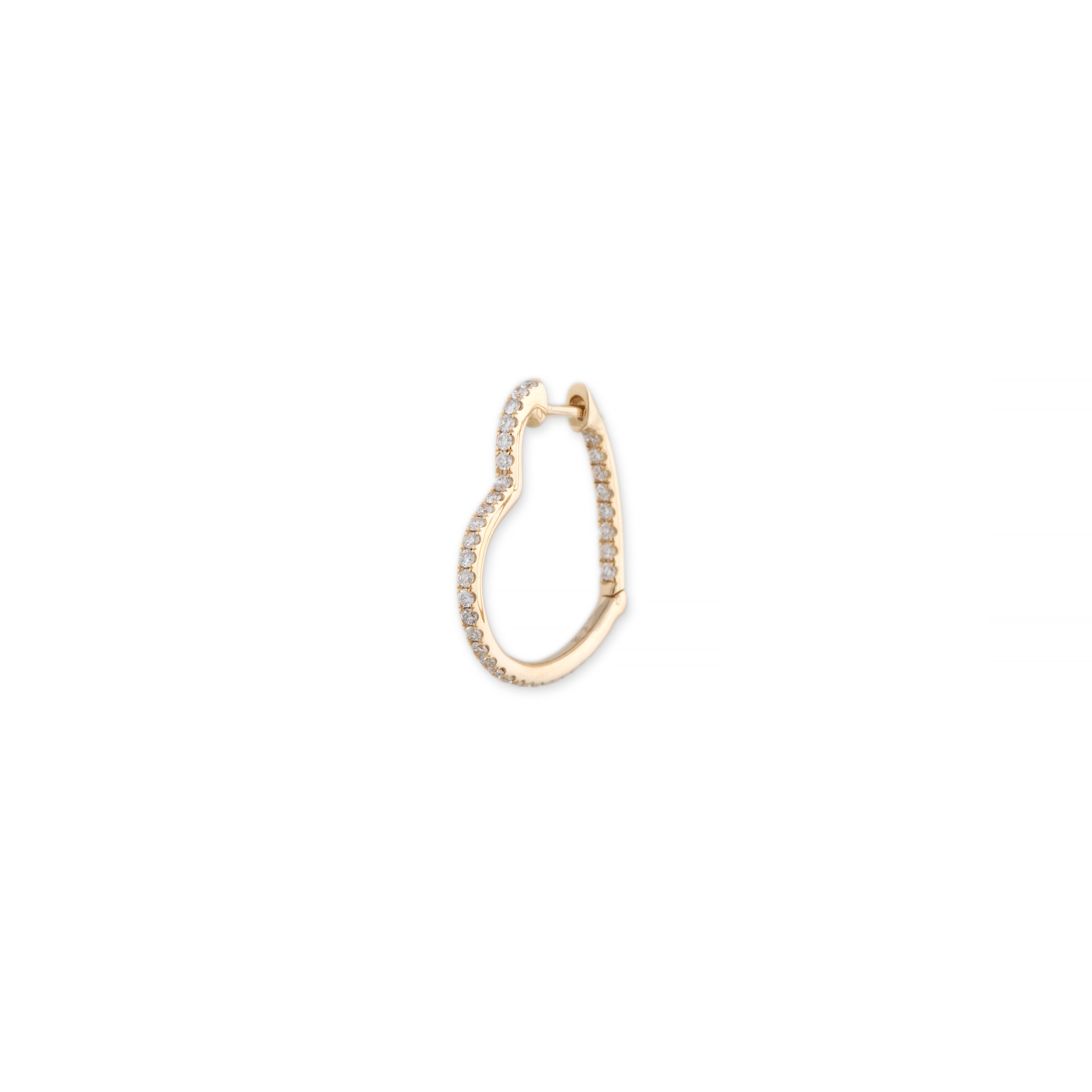 Large Inside Out Pave Diamond Heart Shape Mini Hoop