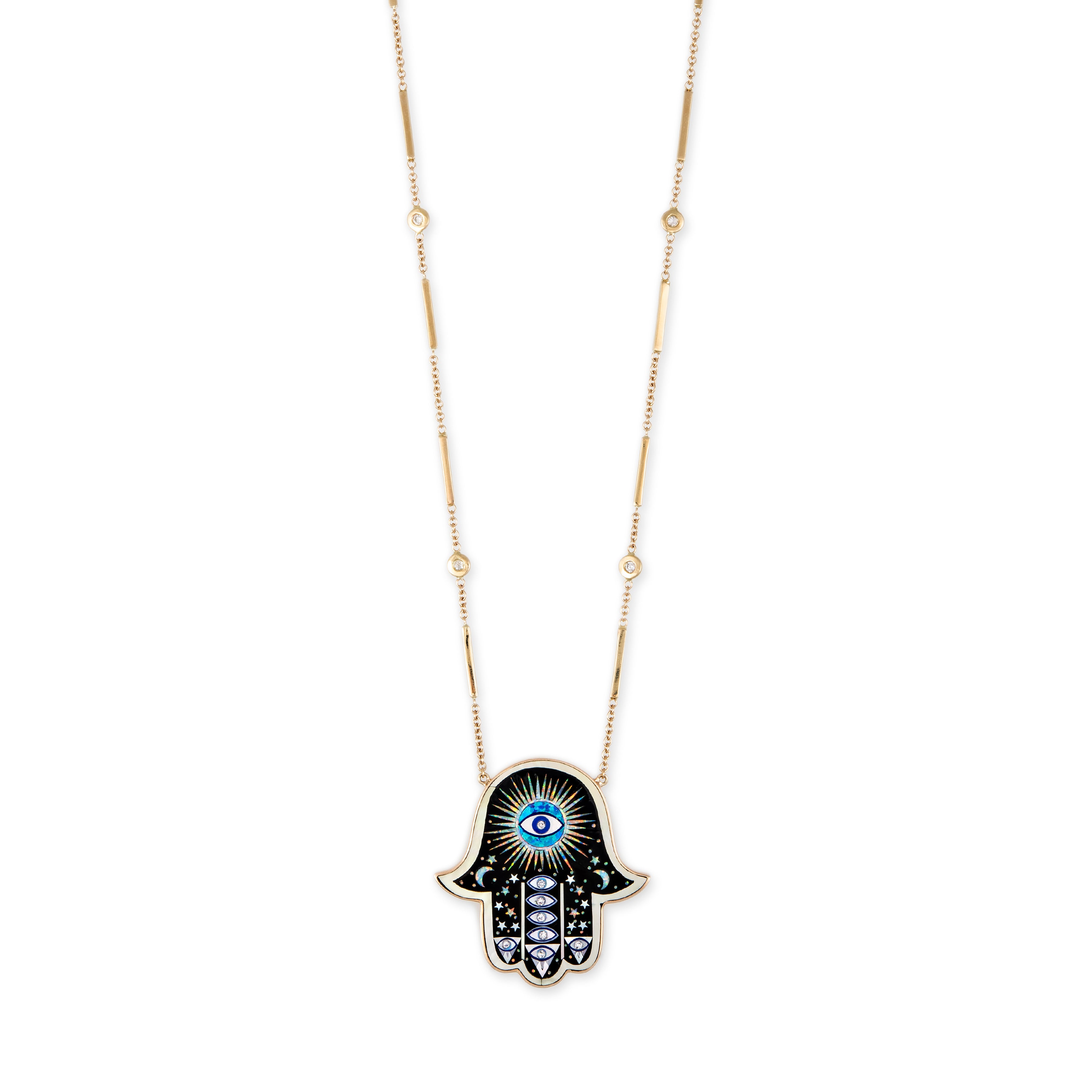 LARGE HAMSA ONYX INLAY NECKLACE