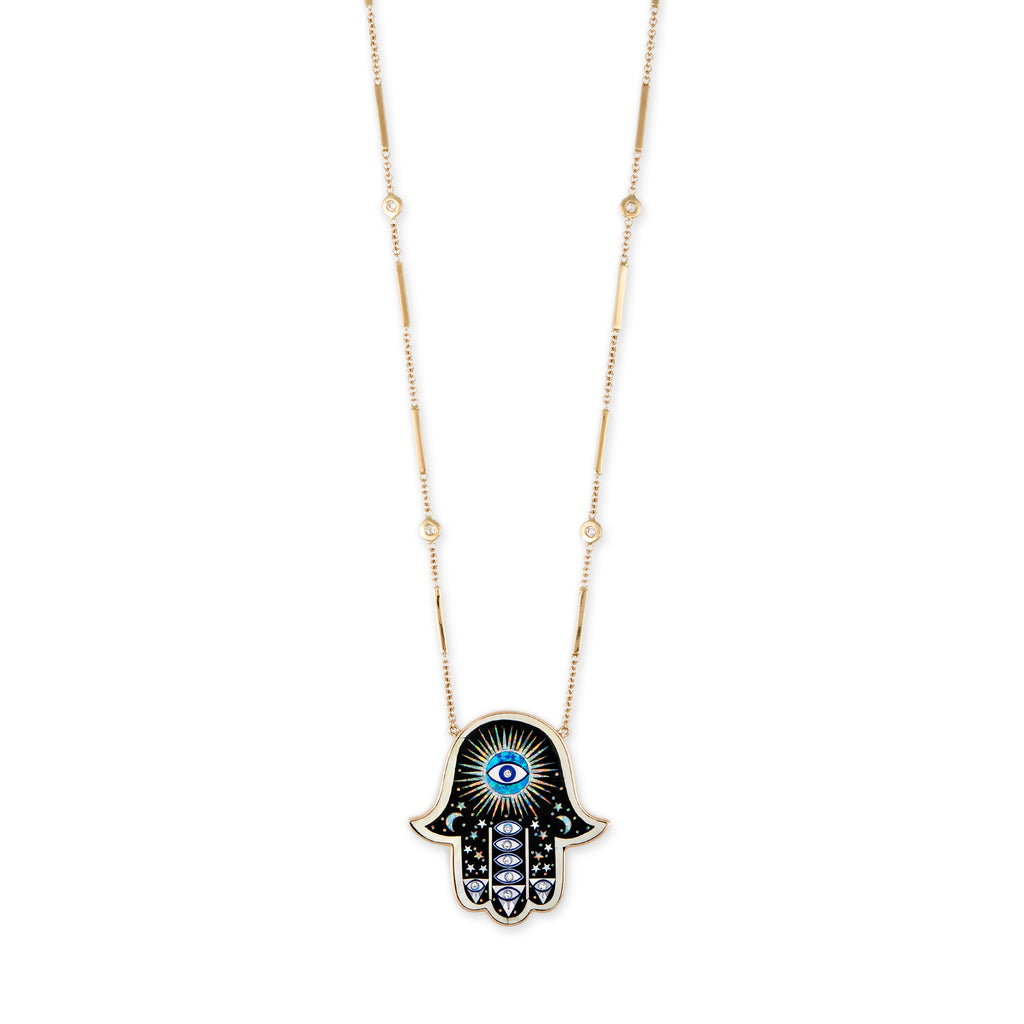 Large Hamsa Onyx Inlay Necklace