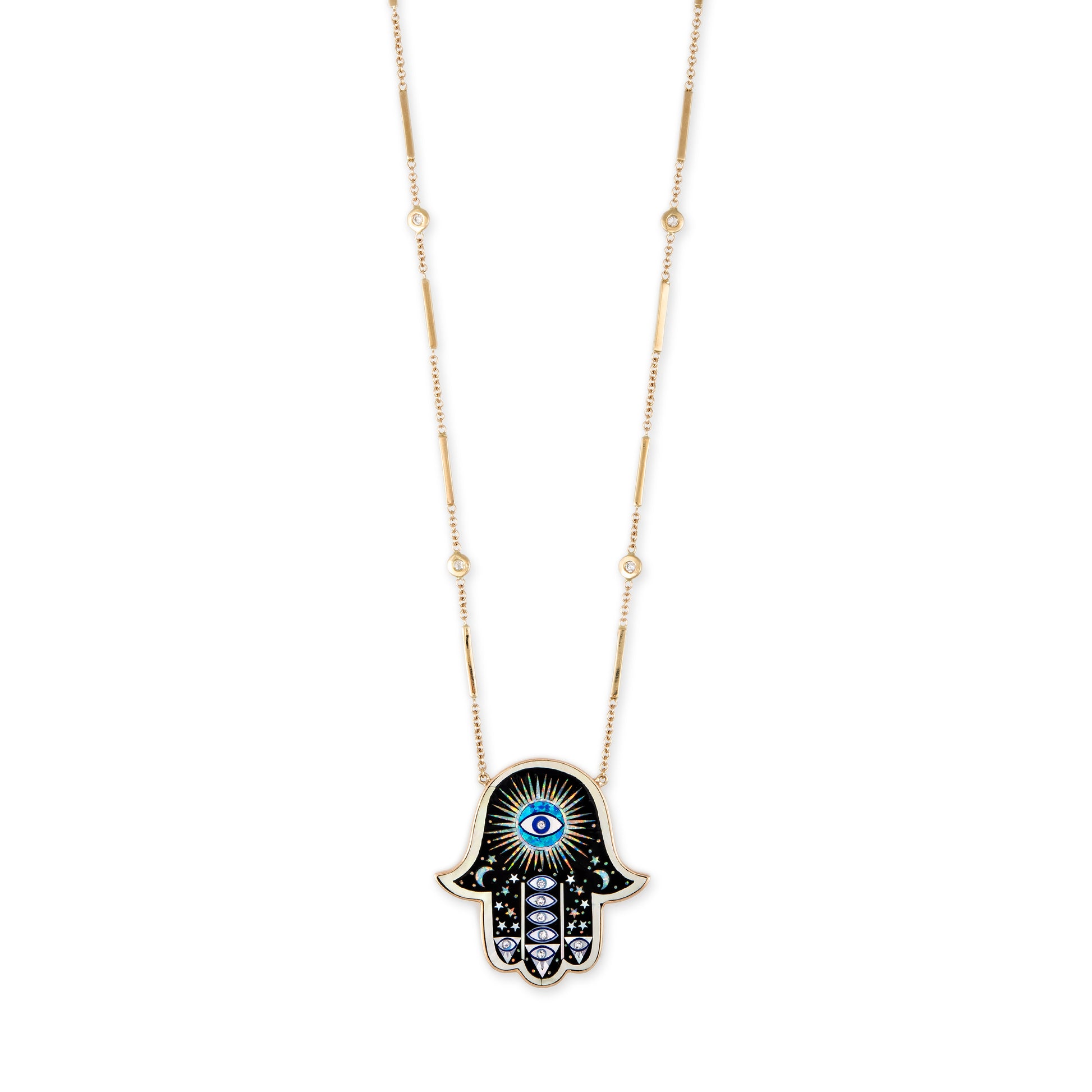 Large Hamsa Onyx Inlay Necklace