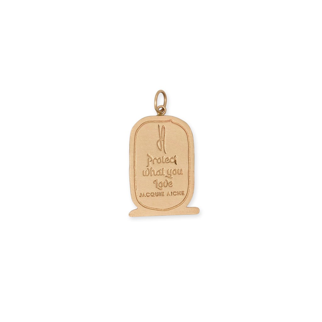 LARGE PAVE SAPPHIRE TRILLION + BAGUETTE DIAMOND CARTOUCHE CHARM