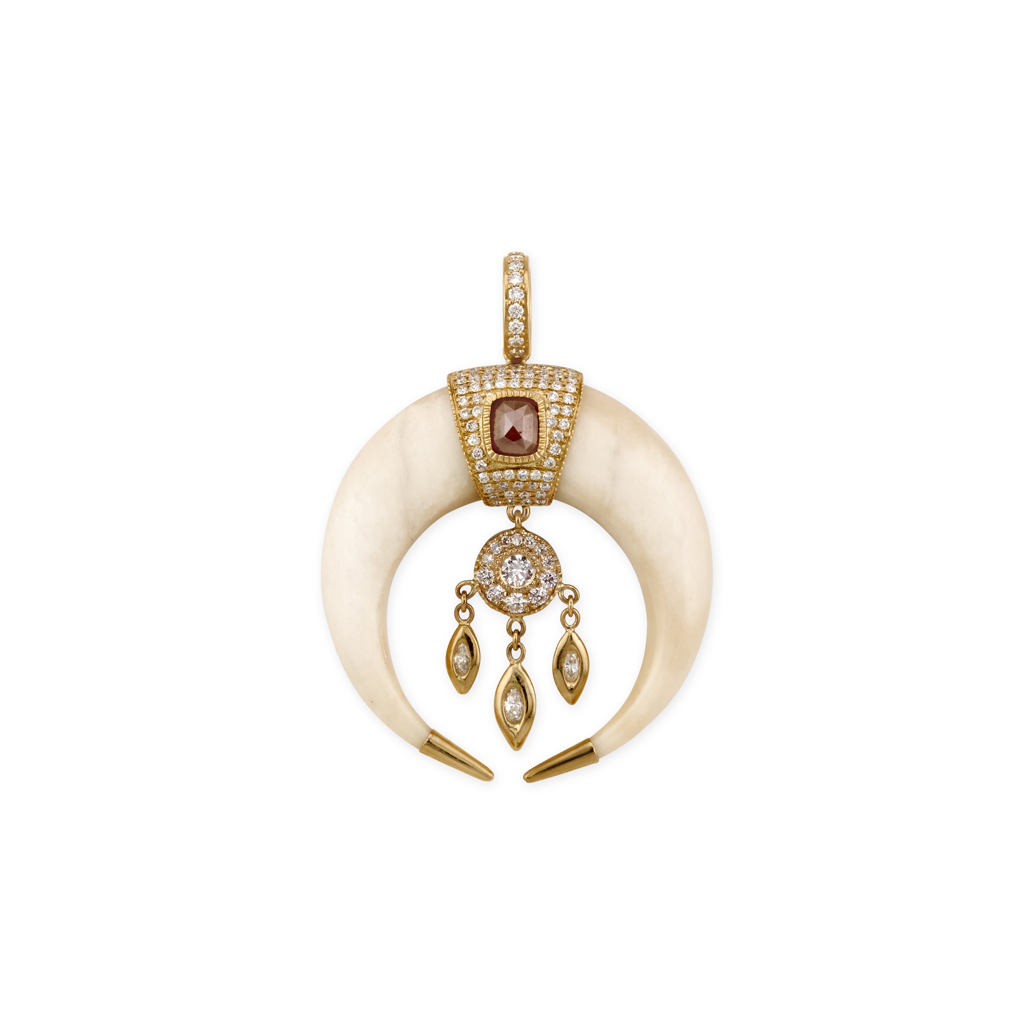 Medium Pave Rose Cut Cap Bone Double Horn Dreamcatcher Shaker Charm