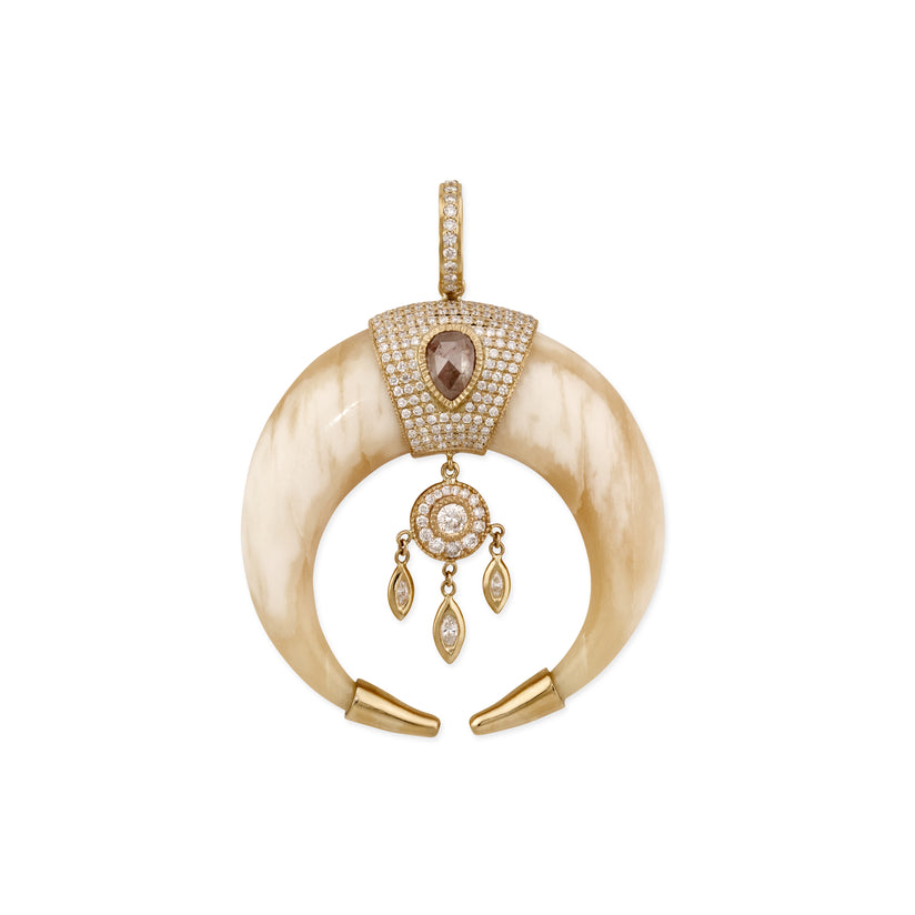 Large Pave Rose Cut Cap Bone Double Horn Dreamcatcher Shaker Charm