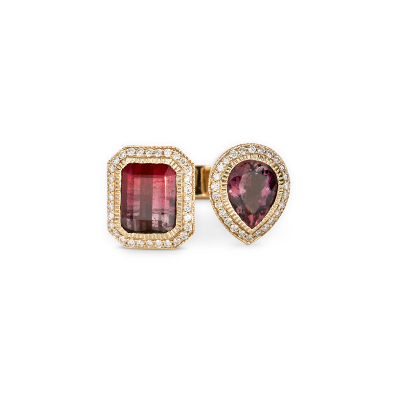 DOUBLE PINK TOURMALINE TEARDROP PINK TOURMALINE KNUCKLE RING