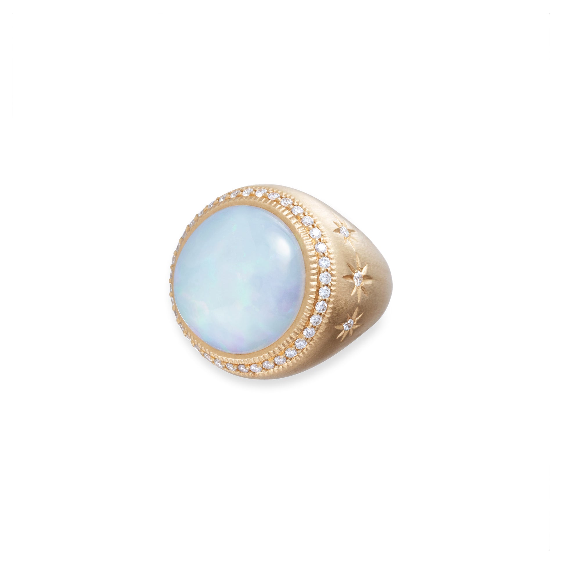 Pave Round Opal Starburst Ring