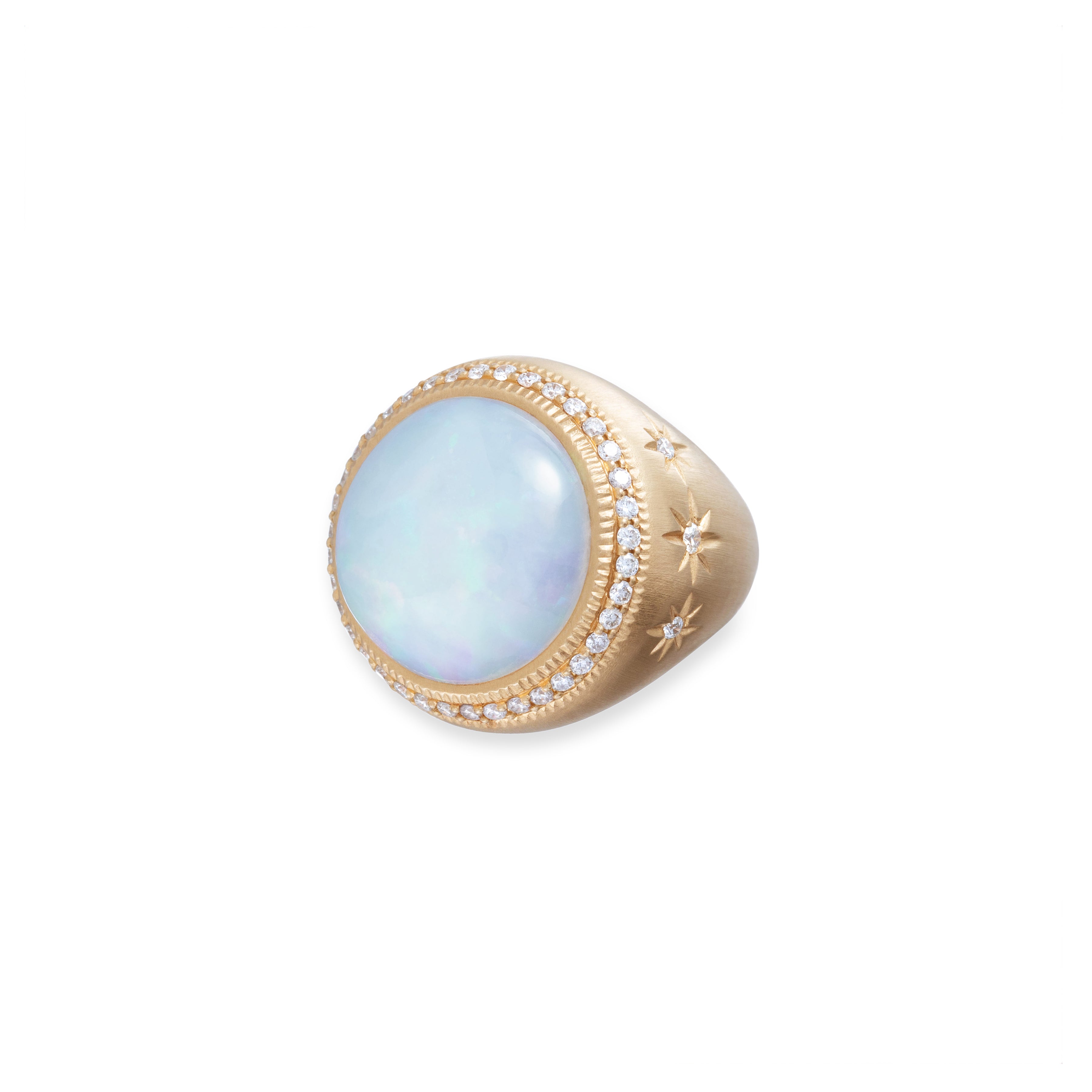 Pave Round Opal Starburst Ring
