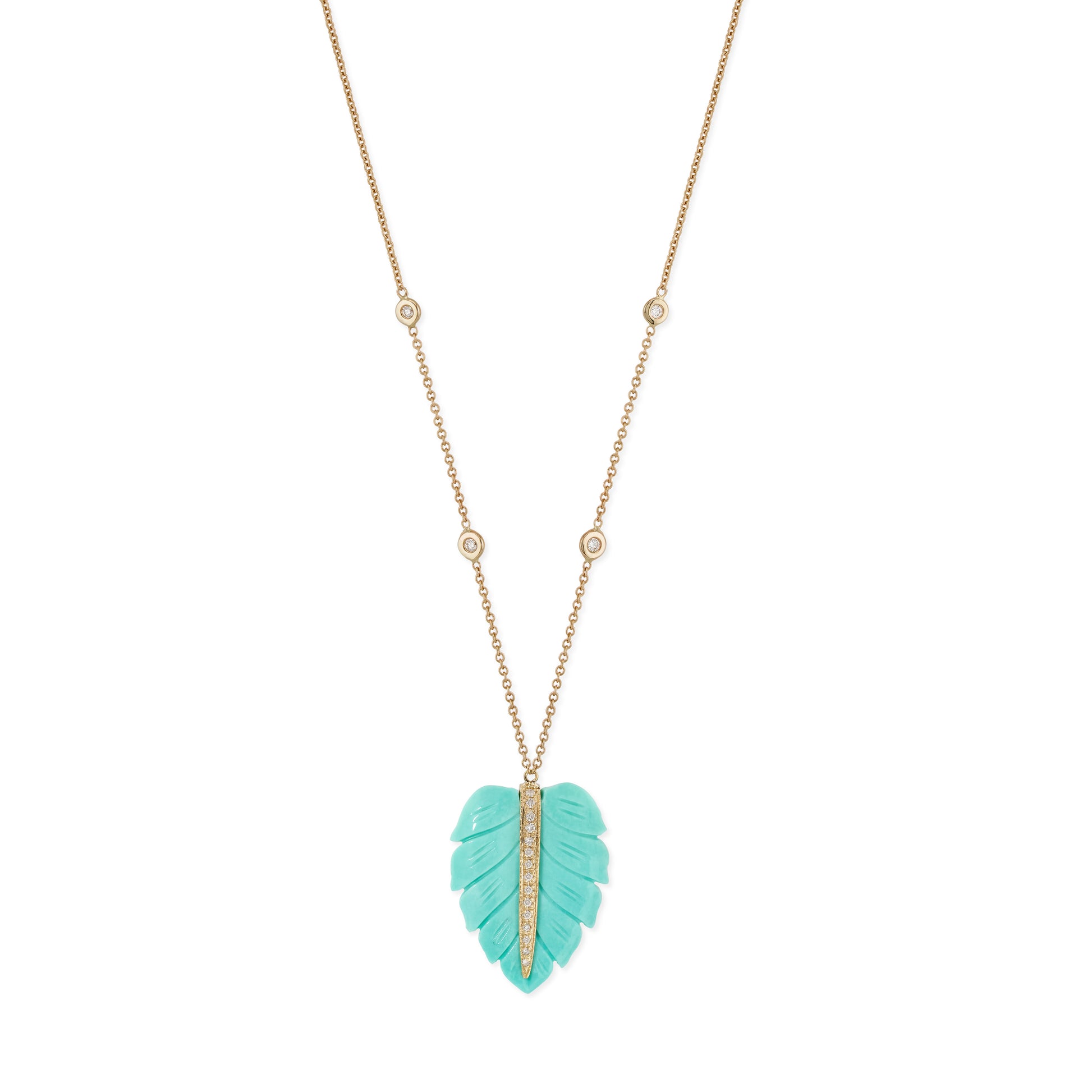 Medium Pave Turquoise Leaf Diamond Necklace
