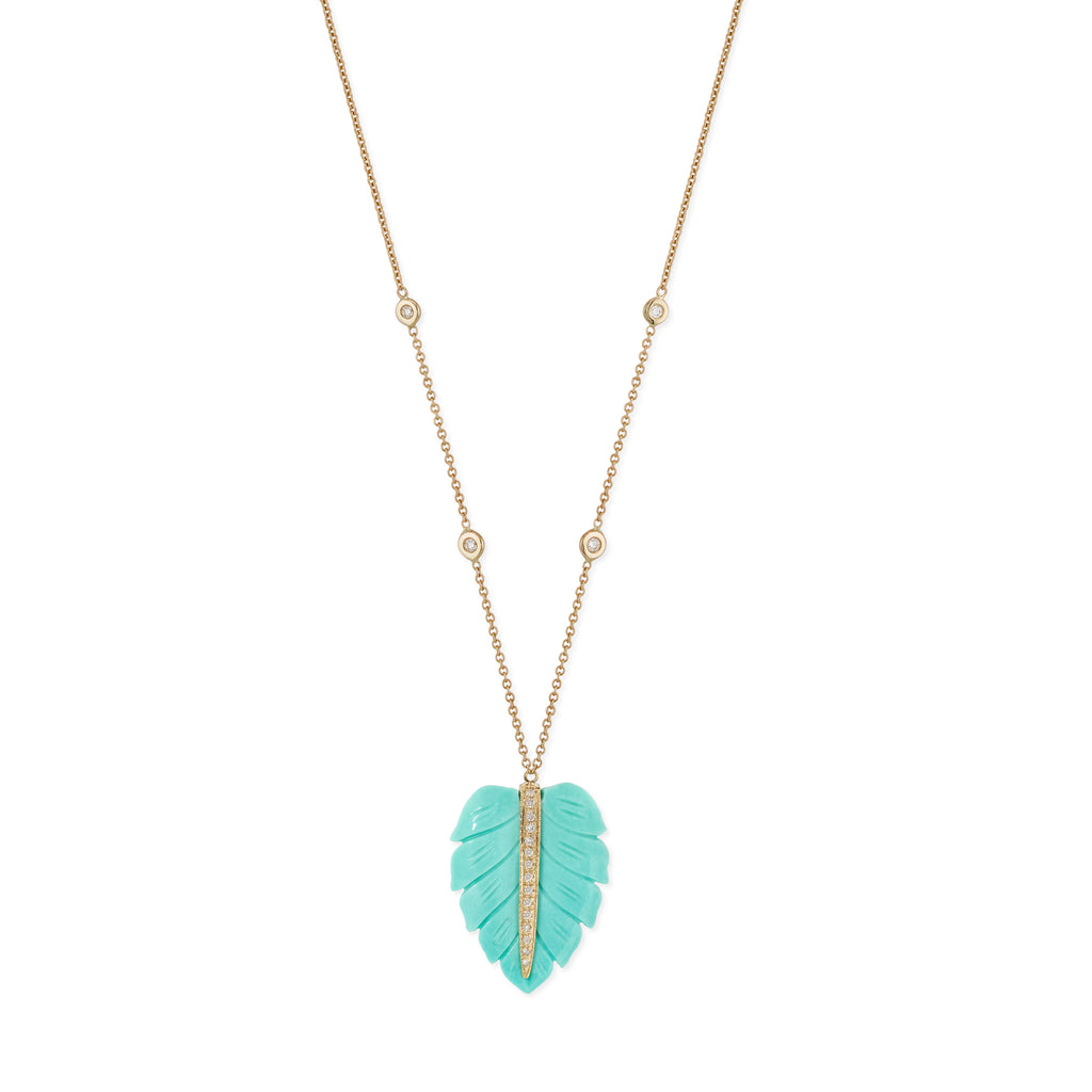 Pave Gemstone Leaf Diamond Necklace