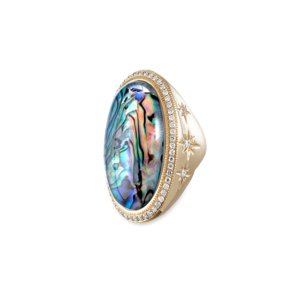 Large Pave Oval Abalone Starburst Ring