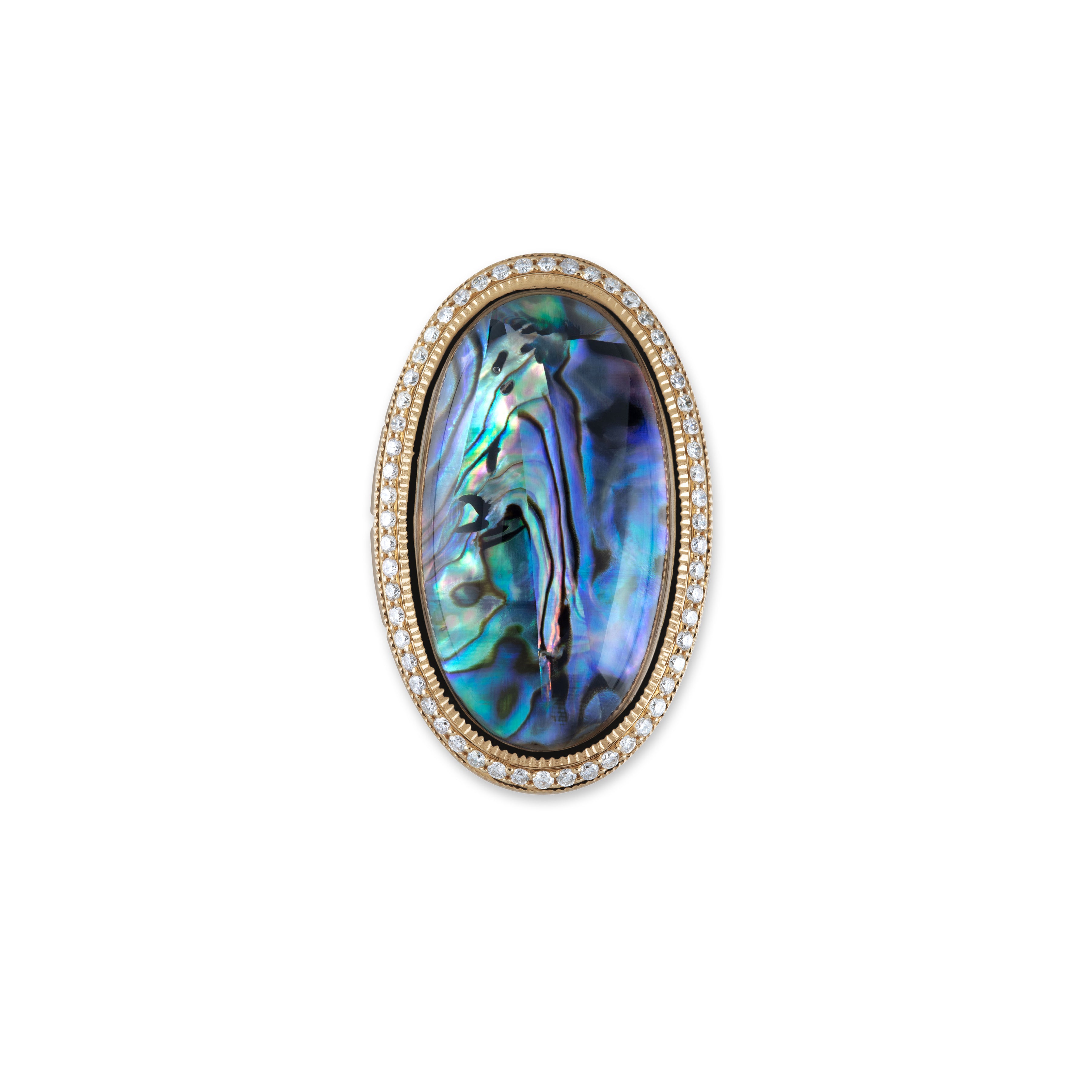 LARGE PAVE OVAL ABALONE STARBURST RING