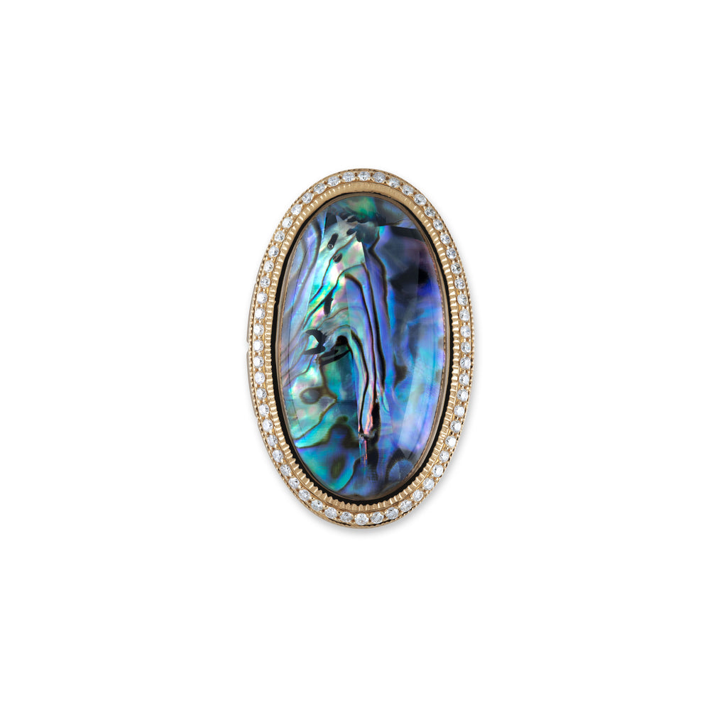Large Pave Oval Abalone Starburst Ring