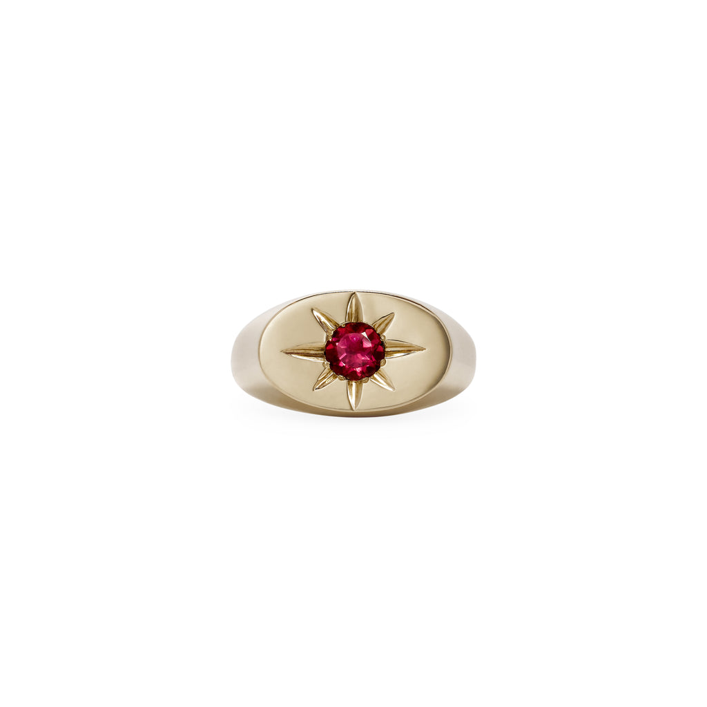 Pink Sapphire Starburst Oval Signet Ring