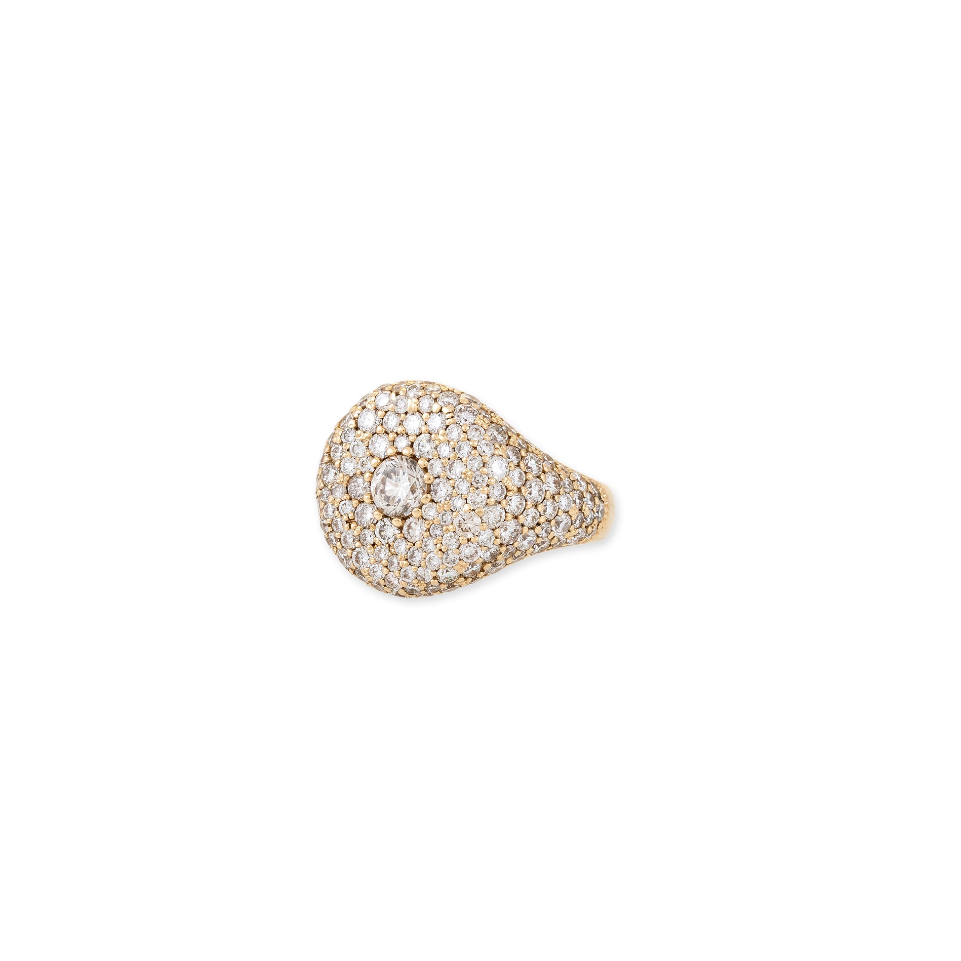 Large Round Diamond Center Full Pave Oval Signet Ring