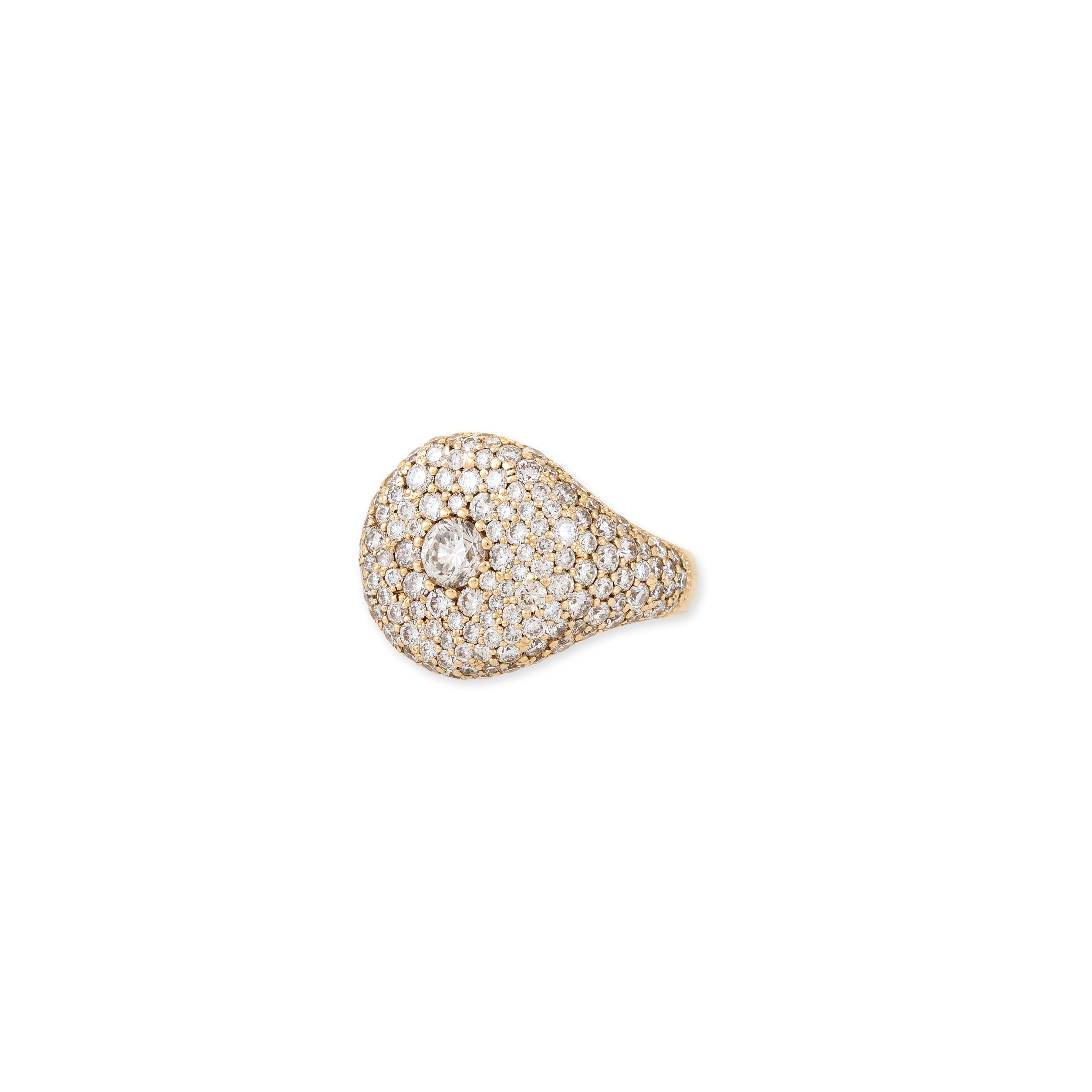 Large Round Diamond Center Full Pave Oval Signet Ring