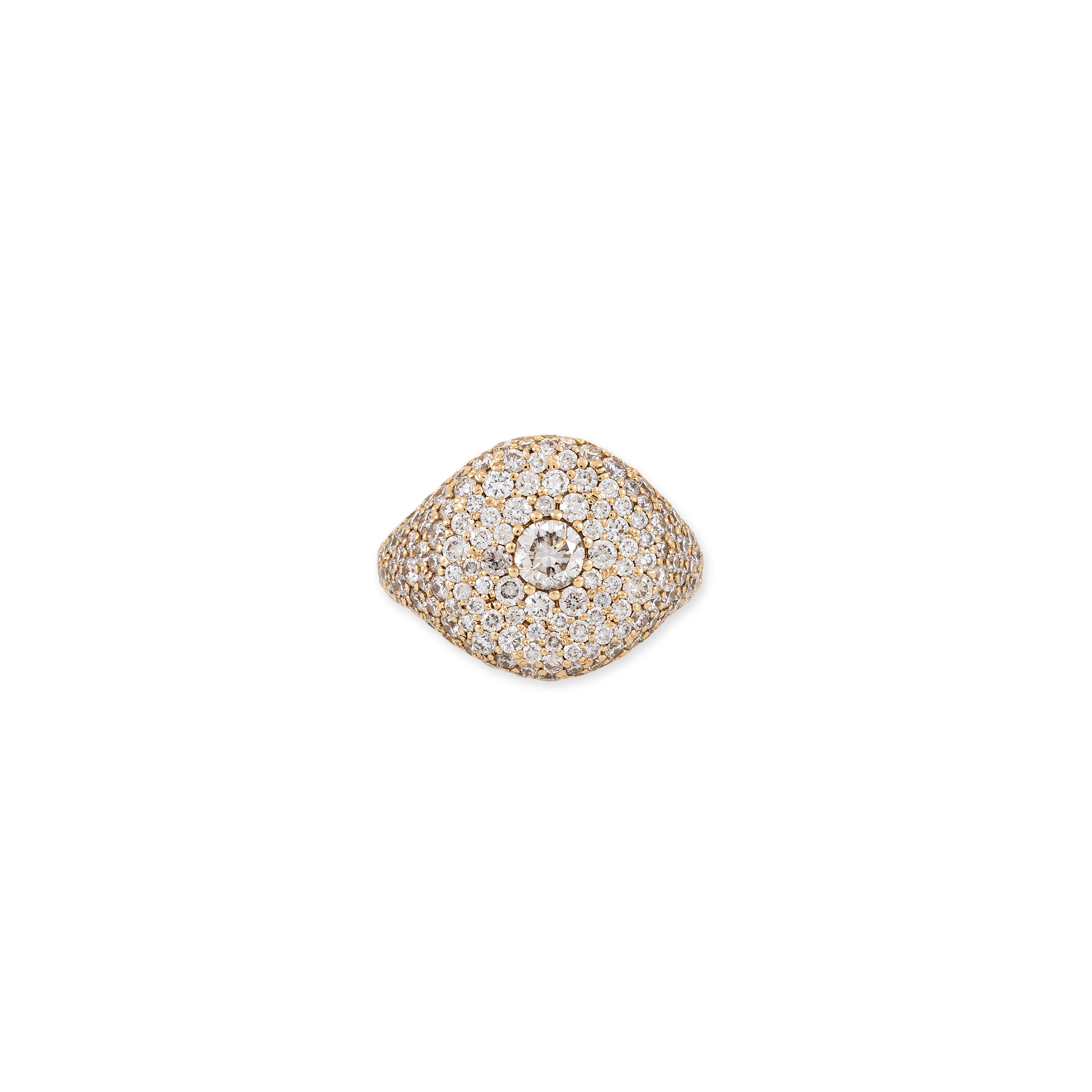 Large Round Diamond Center Full Pave Oval Signet Ring