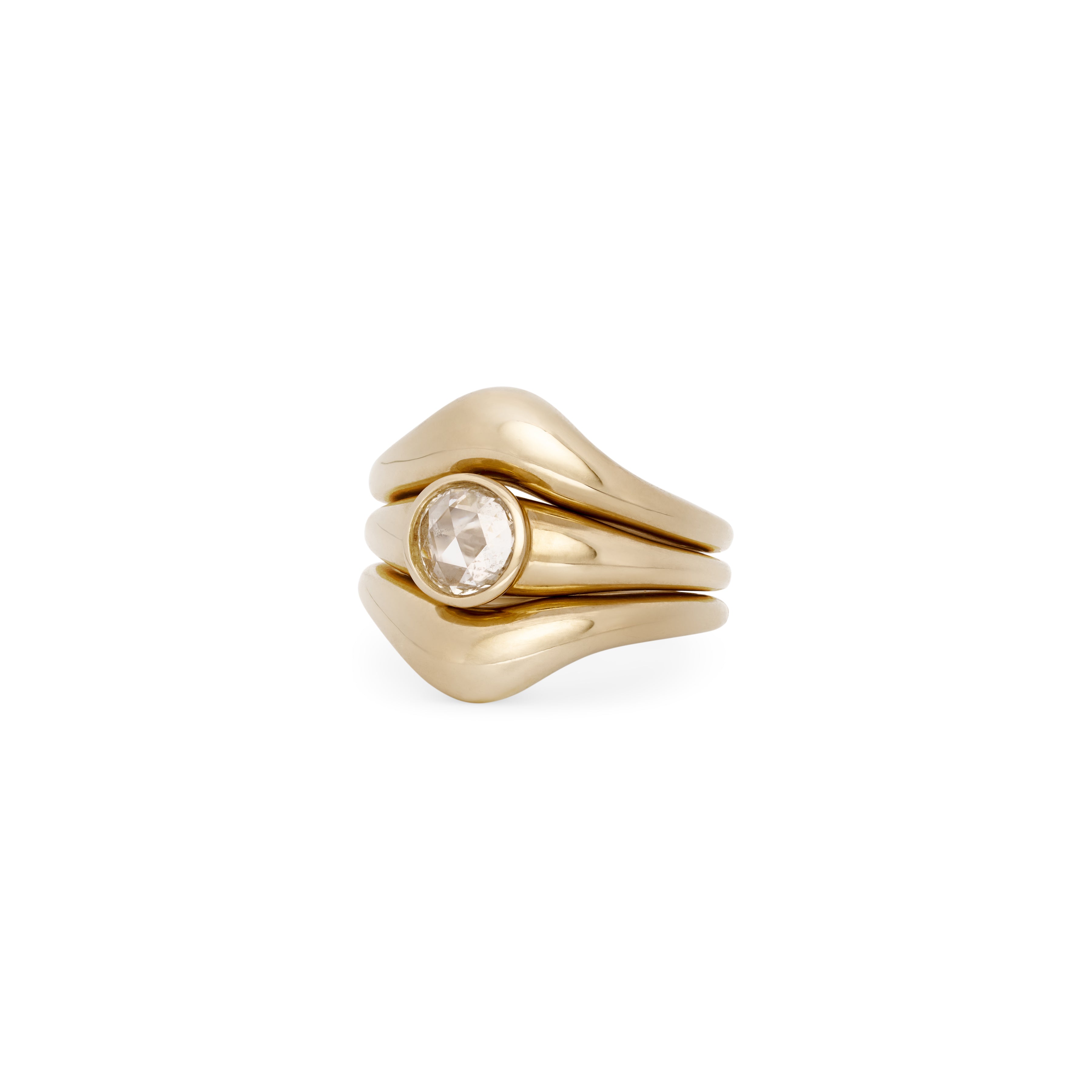 Rose Cut Diamond Freeform Wave Stack Rings