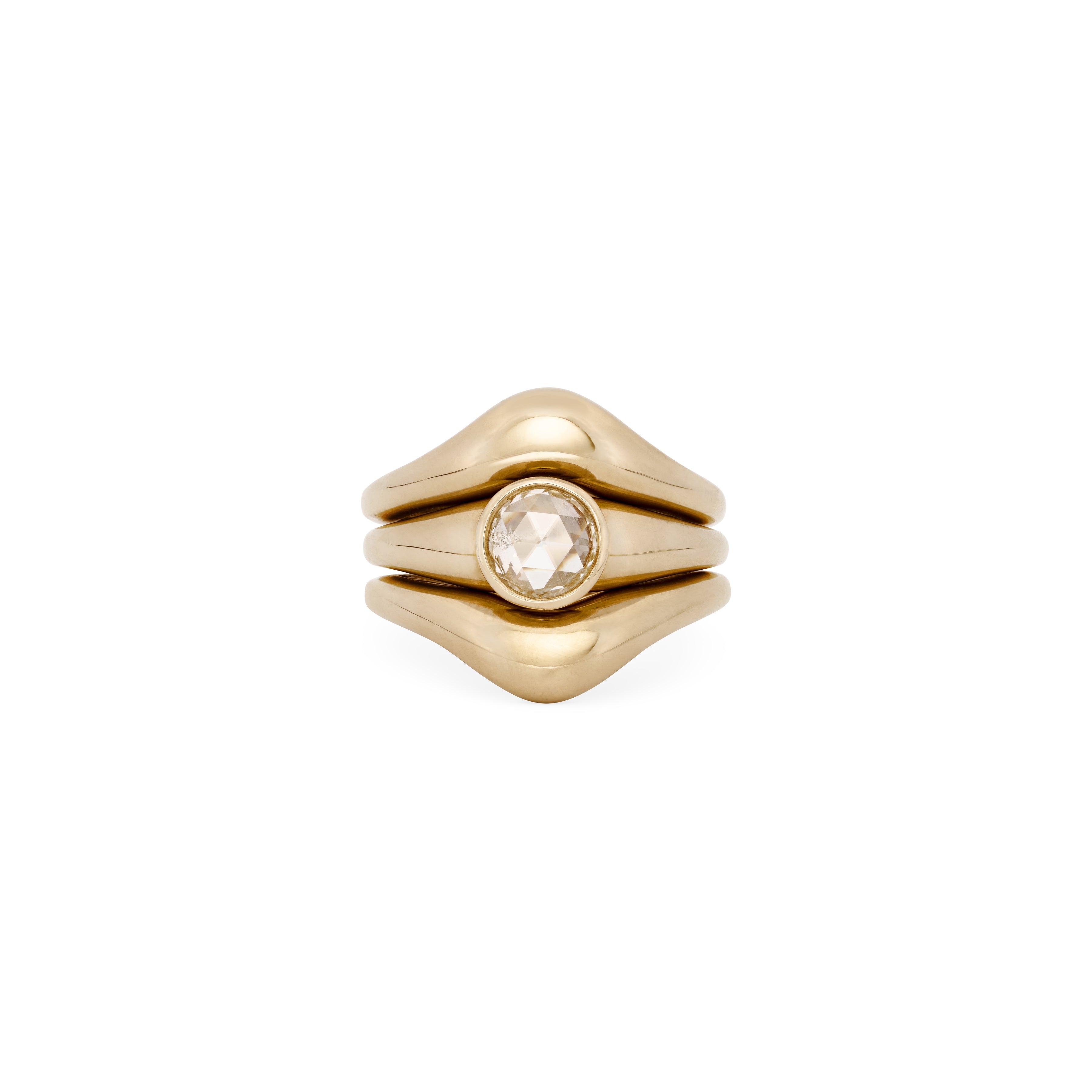 Rose Cut Diamond Freeform Wave Stack Rings