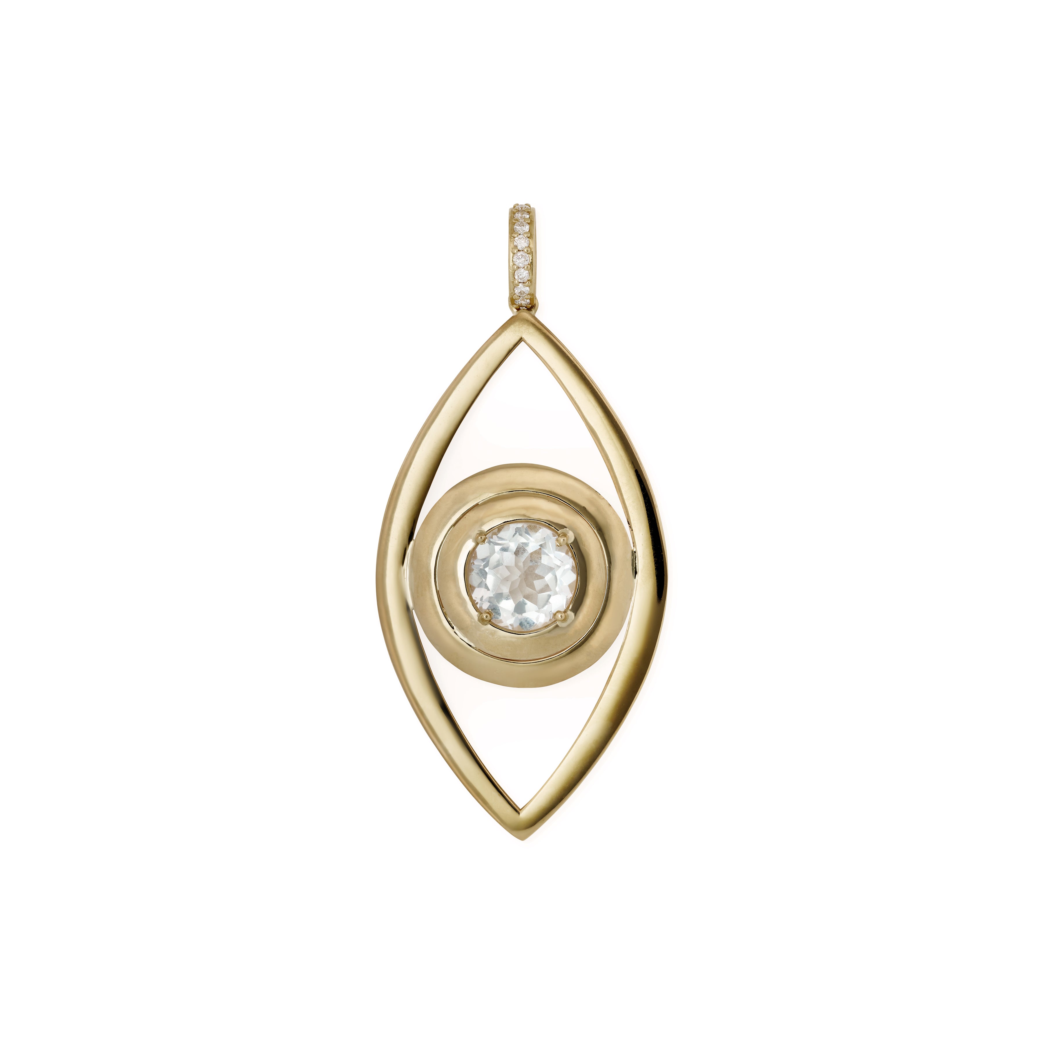 Large Round White Topaz Center Vertical Eye Charm