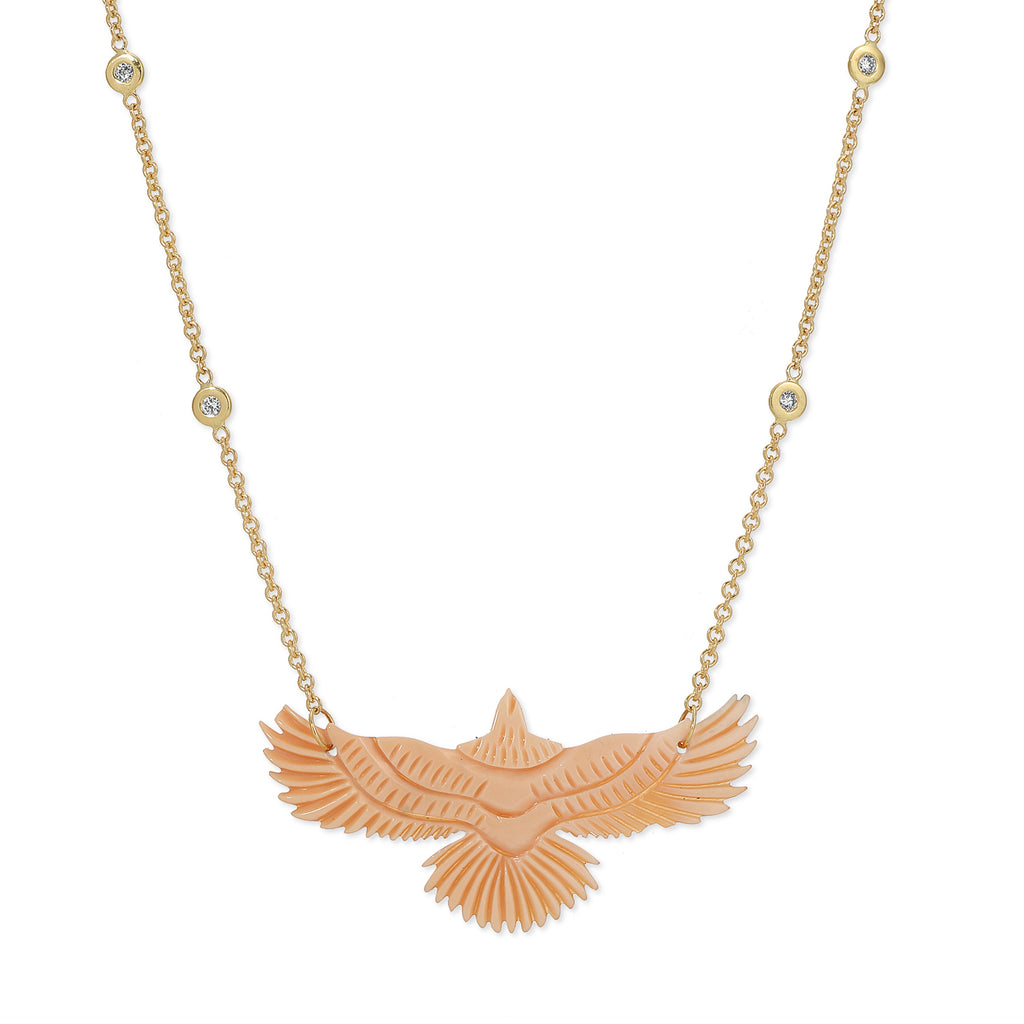 Large Conch Shell Thunderbird 4 Diamond Necklace