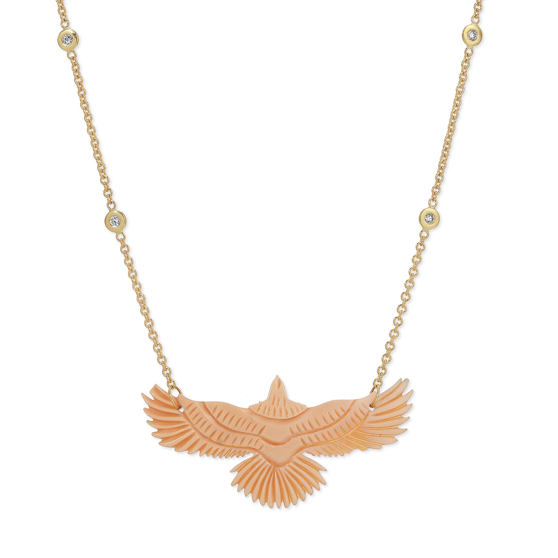 Large Conch Shell Thunderbird 4 Diamond Necklace