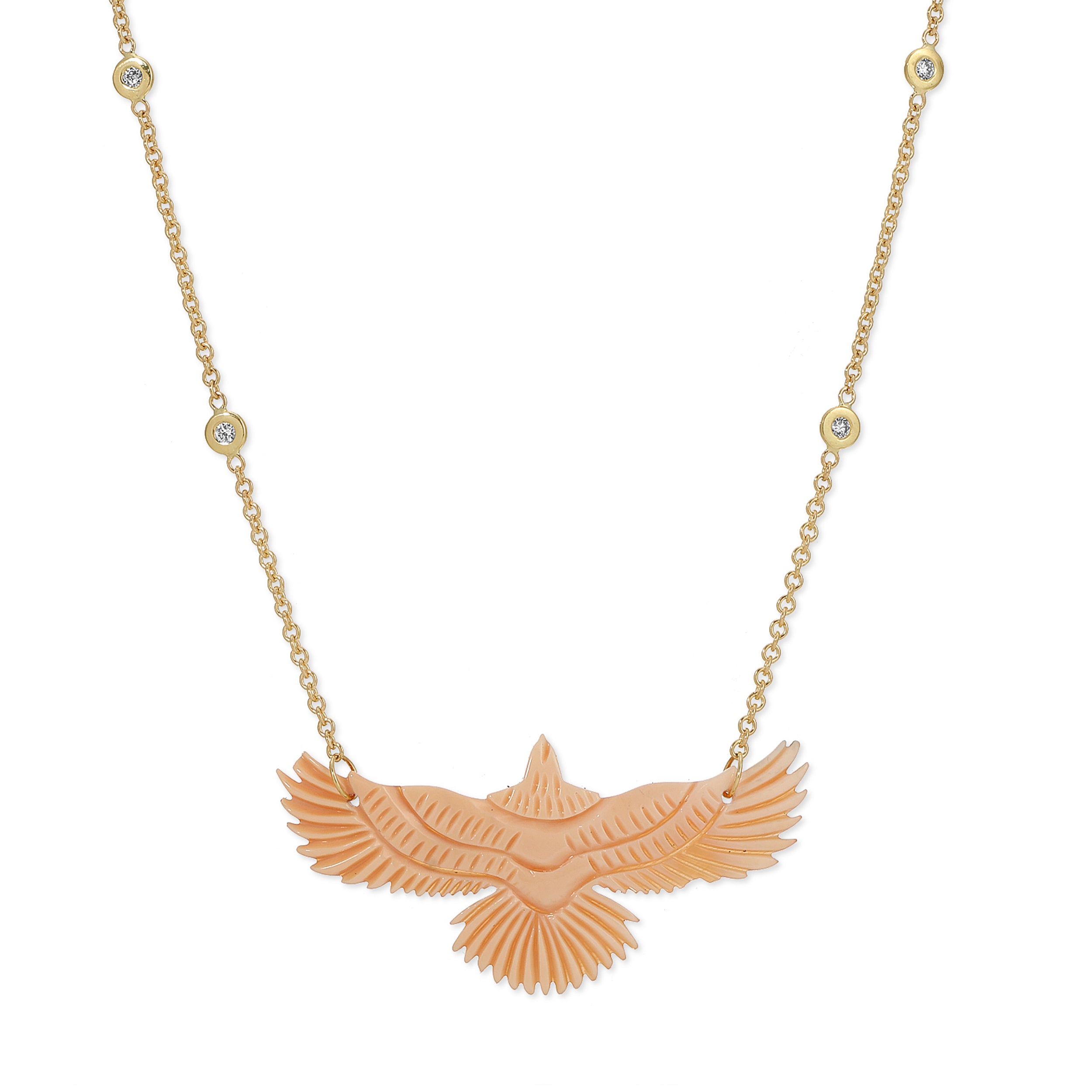 Large Conch Shell Thunderbird 4 Diamond Necklace