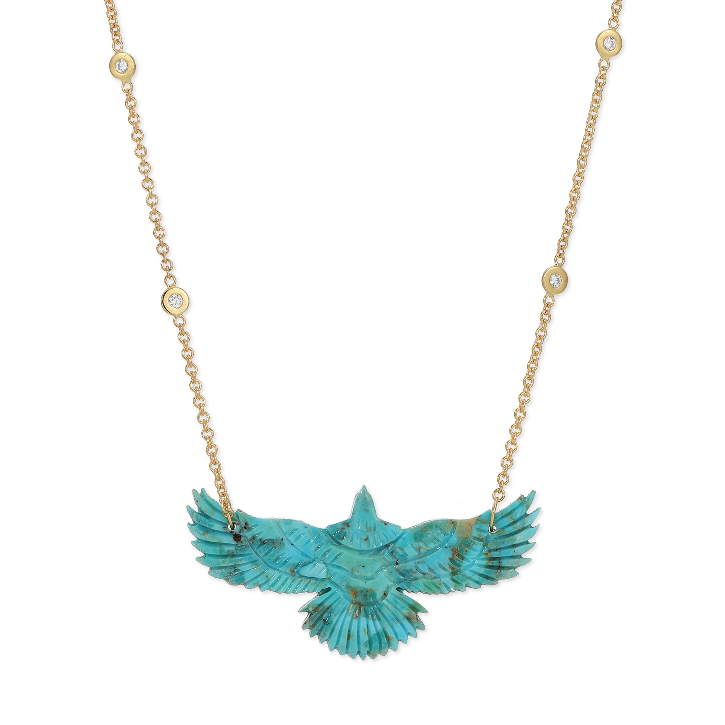 Large Turquoise Thunderbird 4 Diamond Necklace