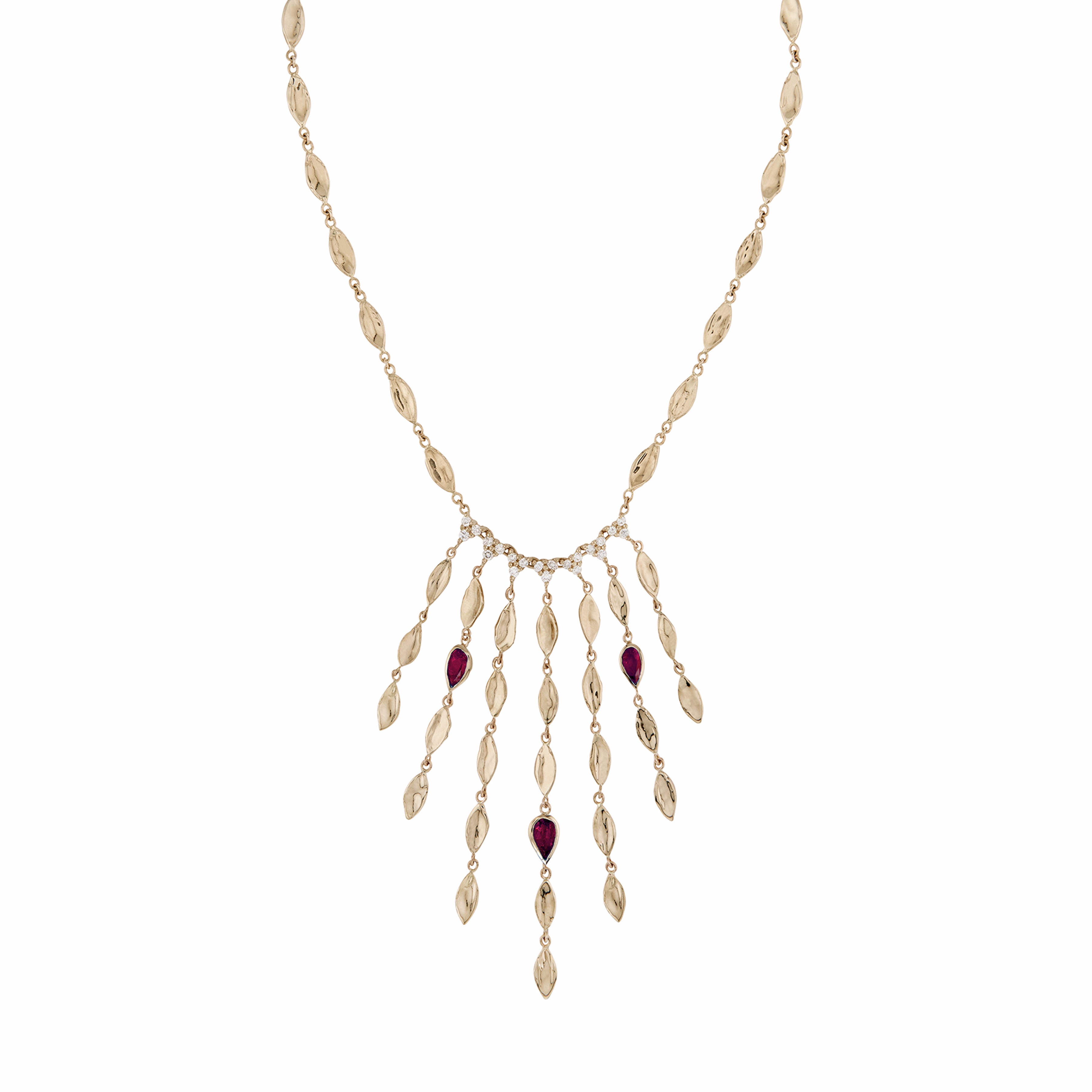 Lizzie Diamond Hammered Marquise Ruby Shower Necklace